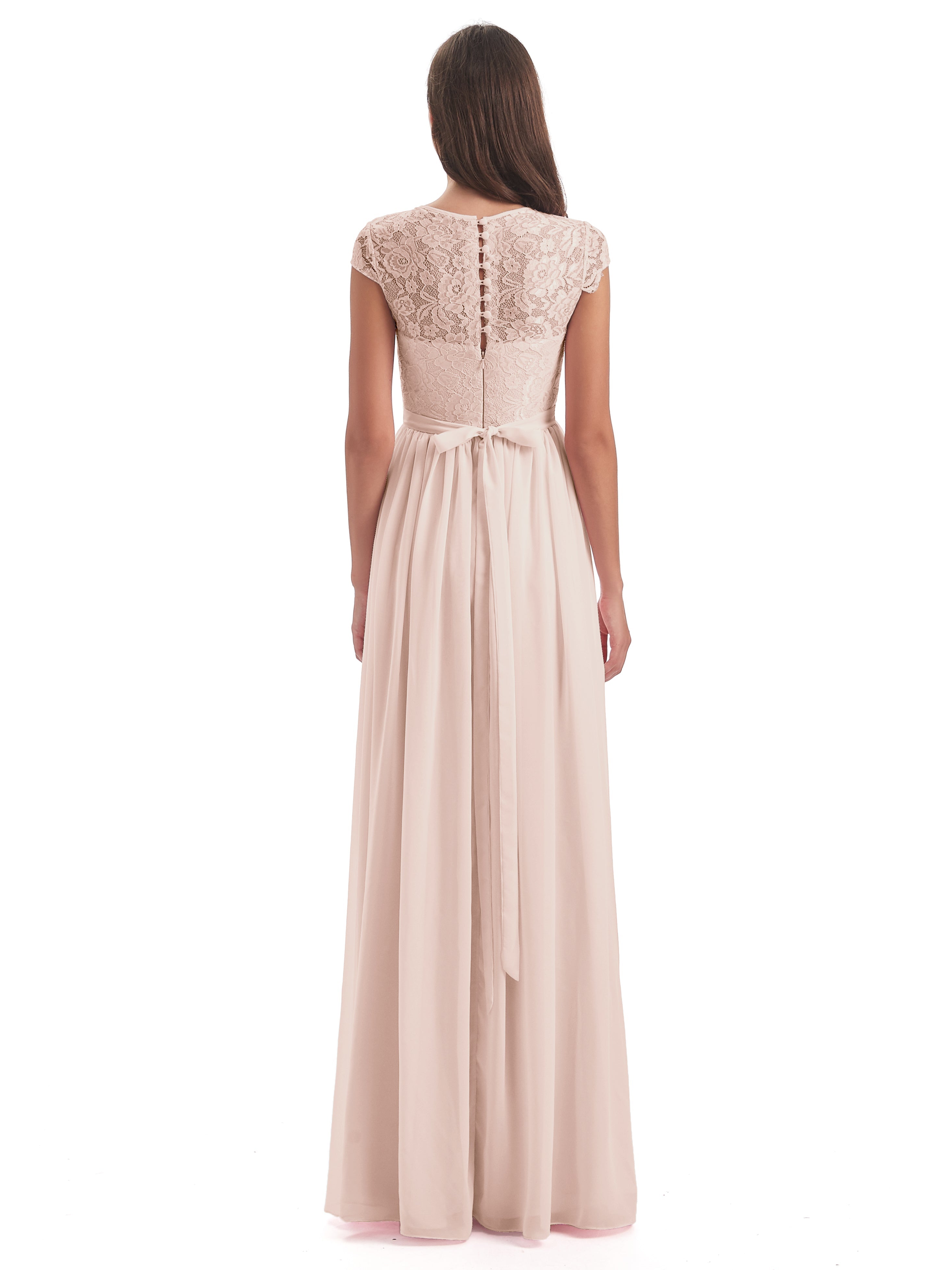 Robe De Demoiselle D'Honneur En Perles Trapèze Mancherons Illusion Dentelle/Mousseline Robes Demoiselle D'Honneur