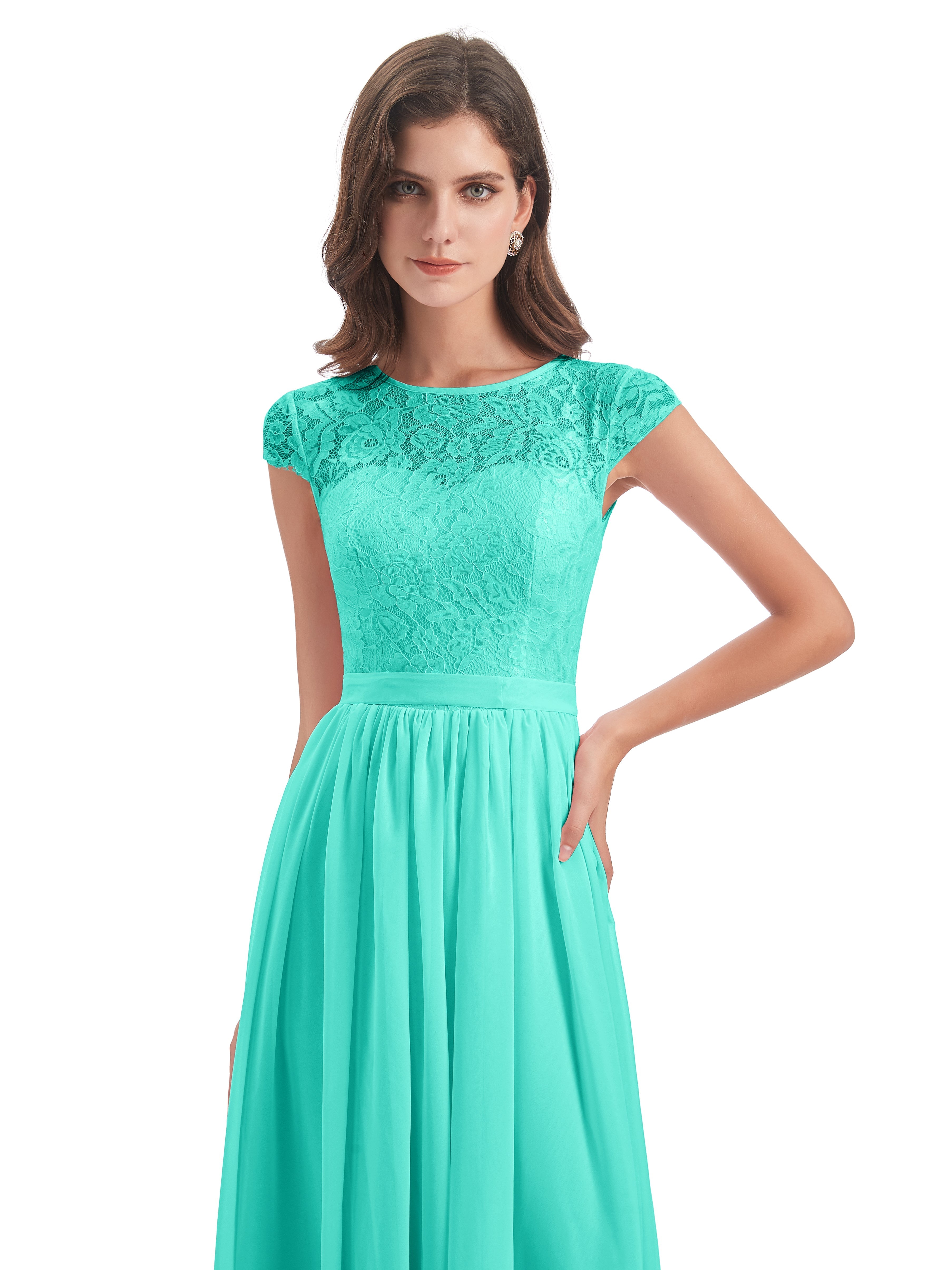 Robes De Demoiselle D'Honneur Spa Trapèze Mancherons Illusion Dentelle/Mousseline Robes Demoiselle D'Honneur