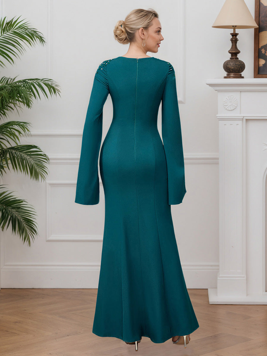 Cicinia Paon Robe pour Mère de la Mariée Longue en Tissu Extensible Sheath Robe de Soirée