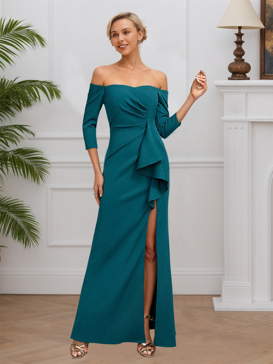 Cicinia Paon Robe de Mère de la Mariée et de Soirée Longue Épaules Dénudées en Tissu Élastic Fourreau