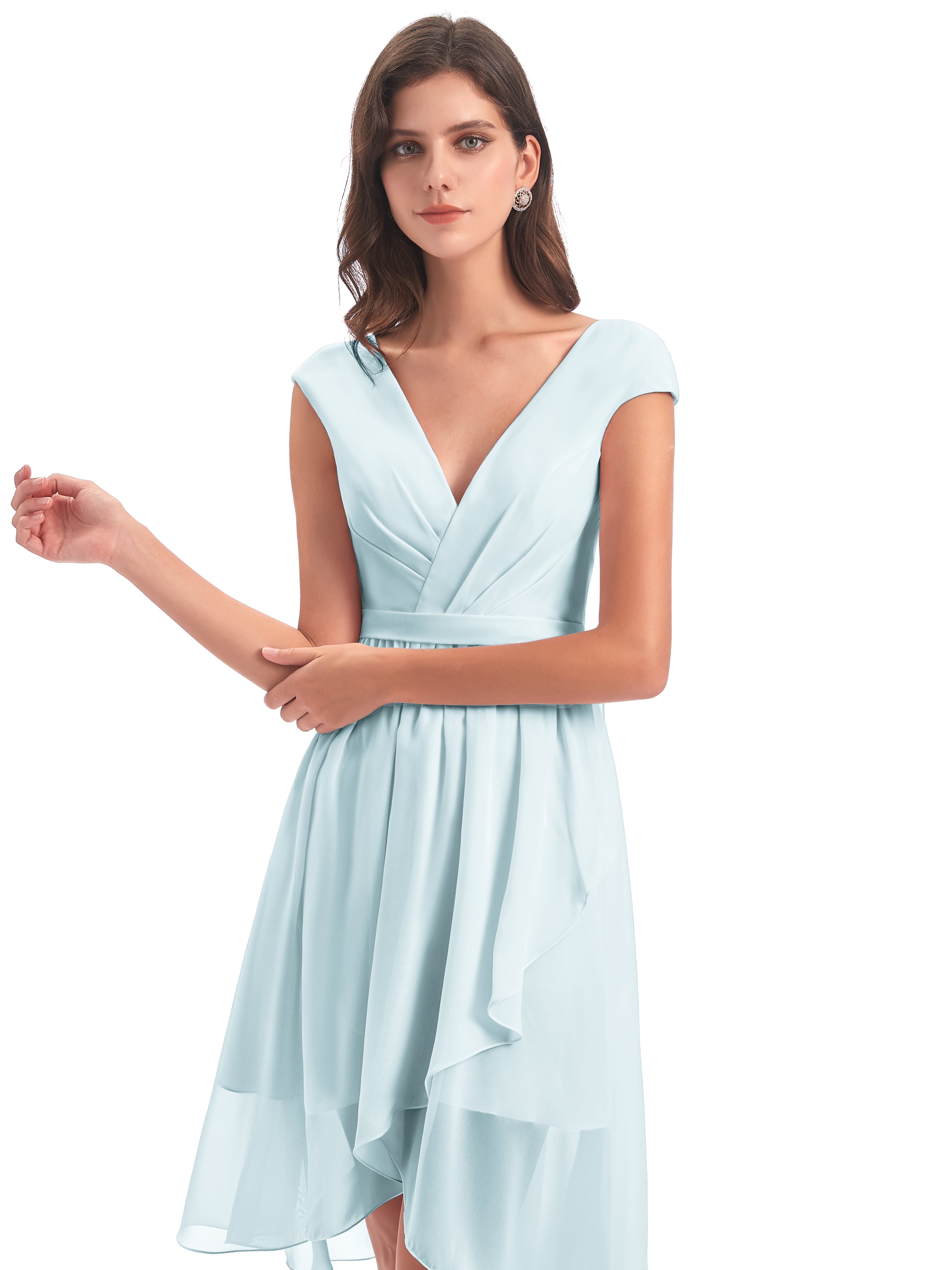 Robe De Demoiselle D'Honneur Brume Trapèze Longueur Genou Mancherons Robes Demoiselle D'Honneur