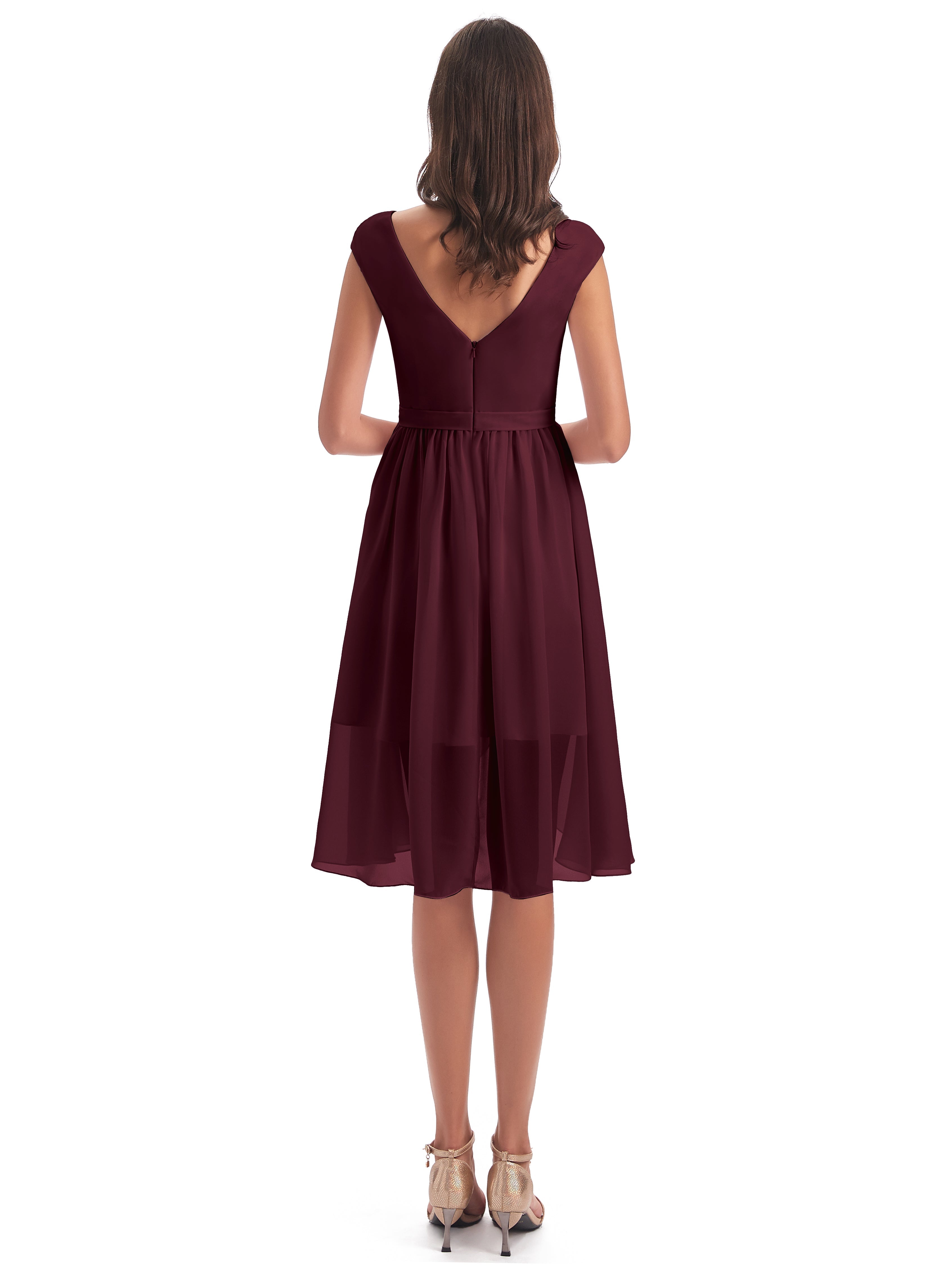 Robes De Demoiselle D'Honneur Cabernet Trapèze Longueur Genou Mancherons Robes Demoiselle D'Honneur