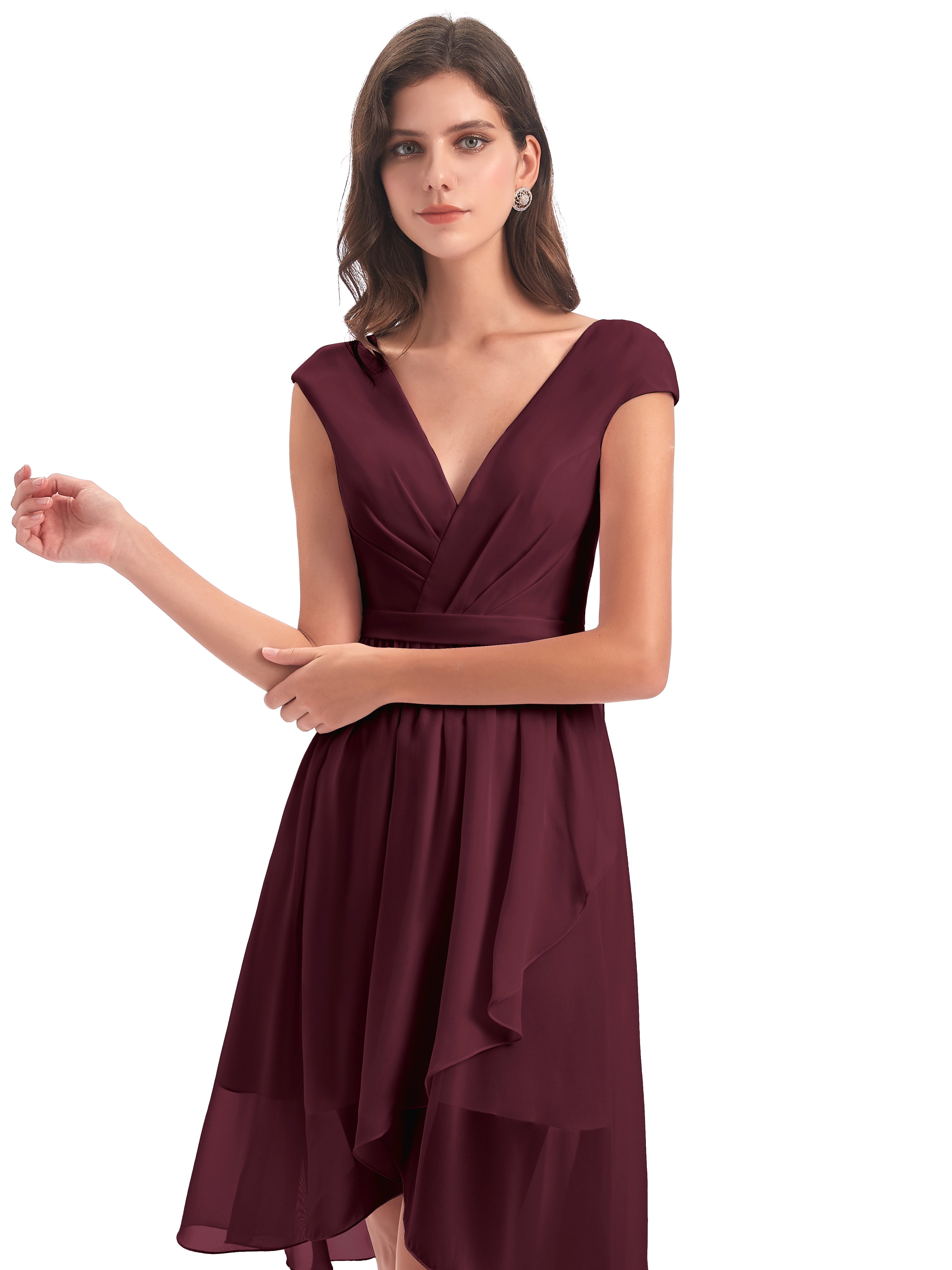 Robes De Demoiselle D'Honneur Cabernet Trapèze Longueur Genou Mancherons Robes Demoiselle D'Honneur