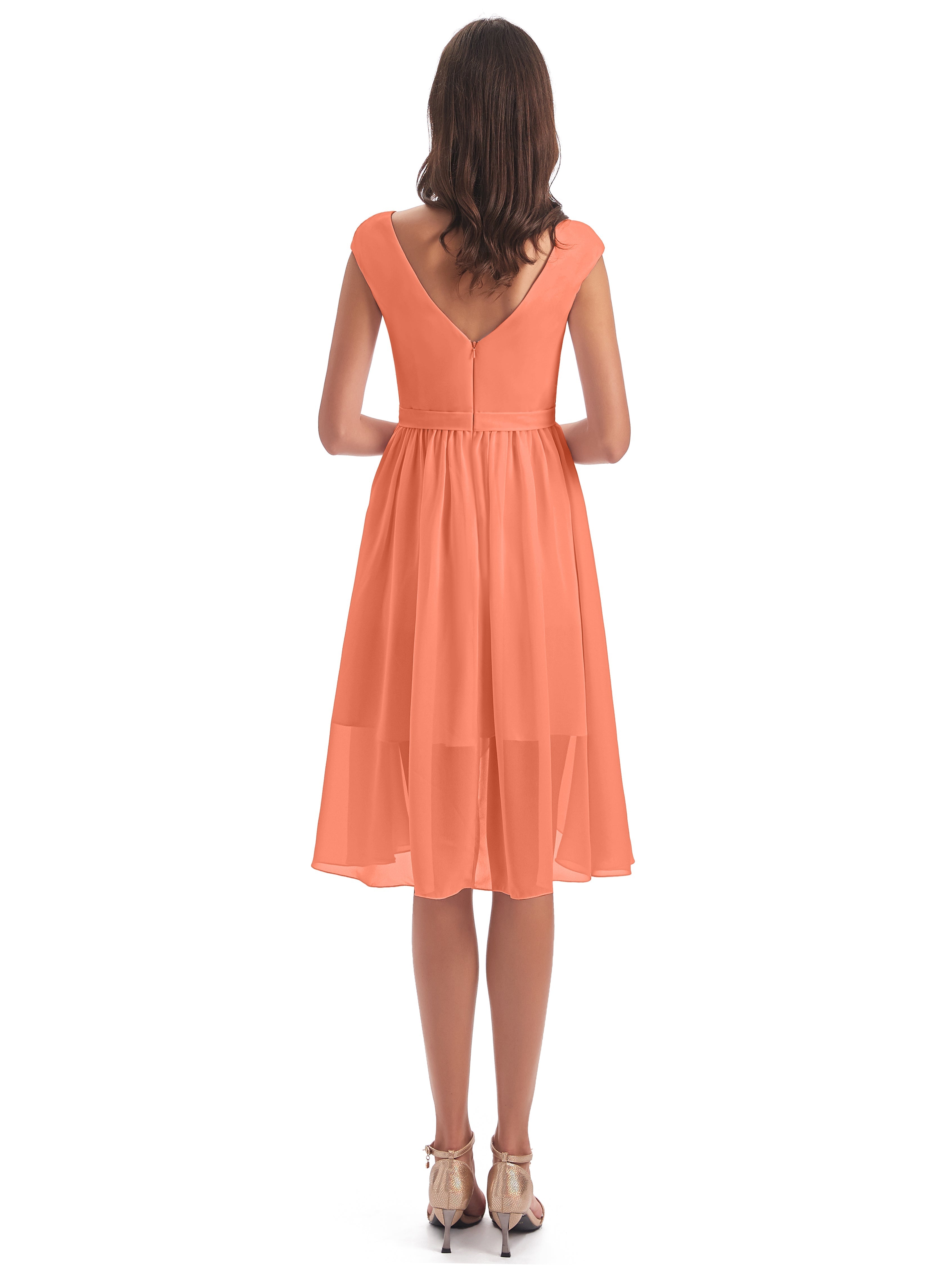 Robes De Demoiselle D'Honneur Coucher De Soleil Trapèze Longueur Genou Mancherons Robes Demoiselle D'Honneur