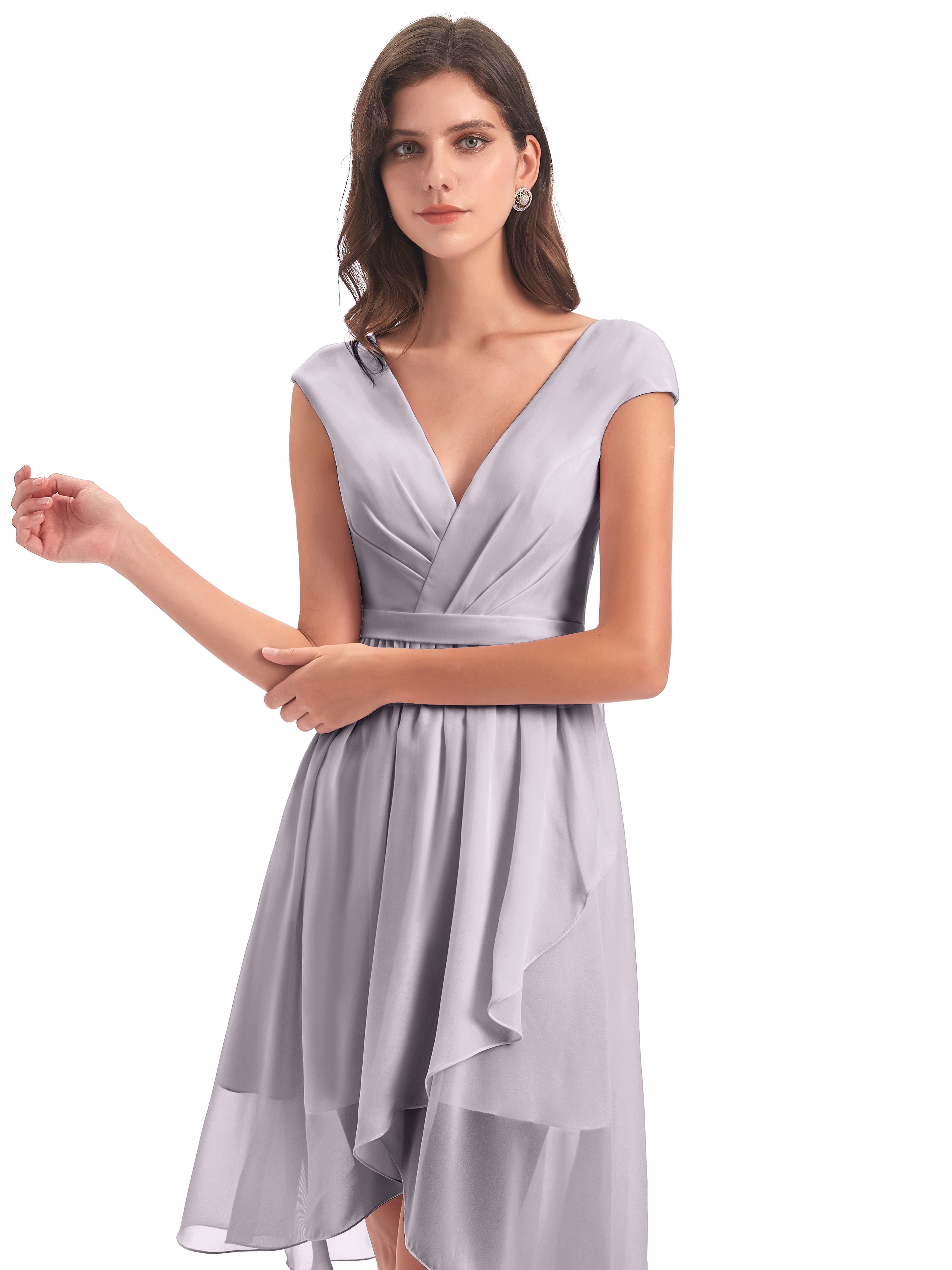 Robes De Demoiselle D'Honneur Couleur Crépuscule Trapèze Longueur Genou Mancherons Robes Demoiselle D'Honneur