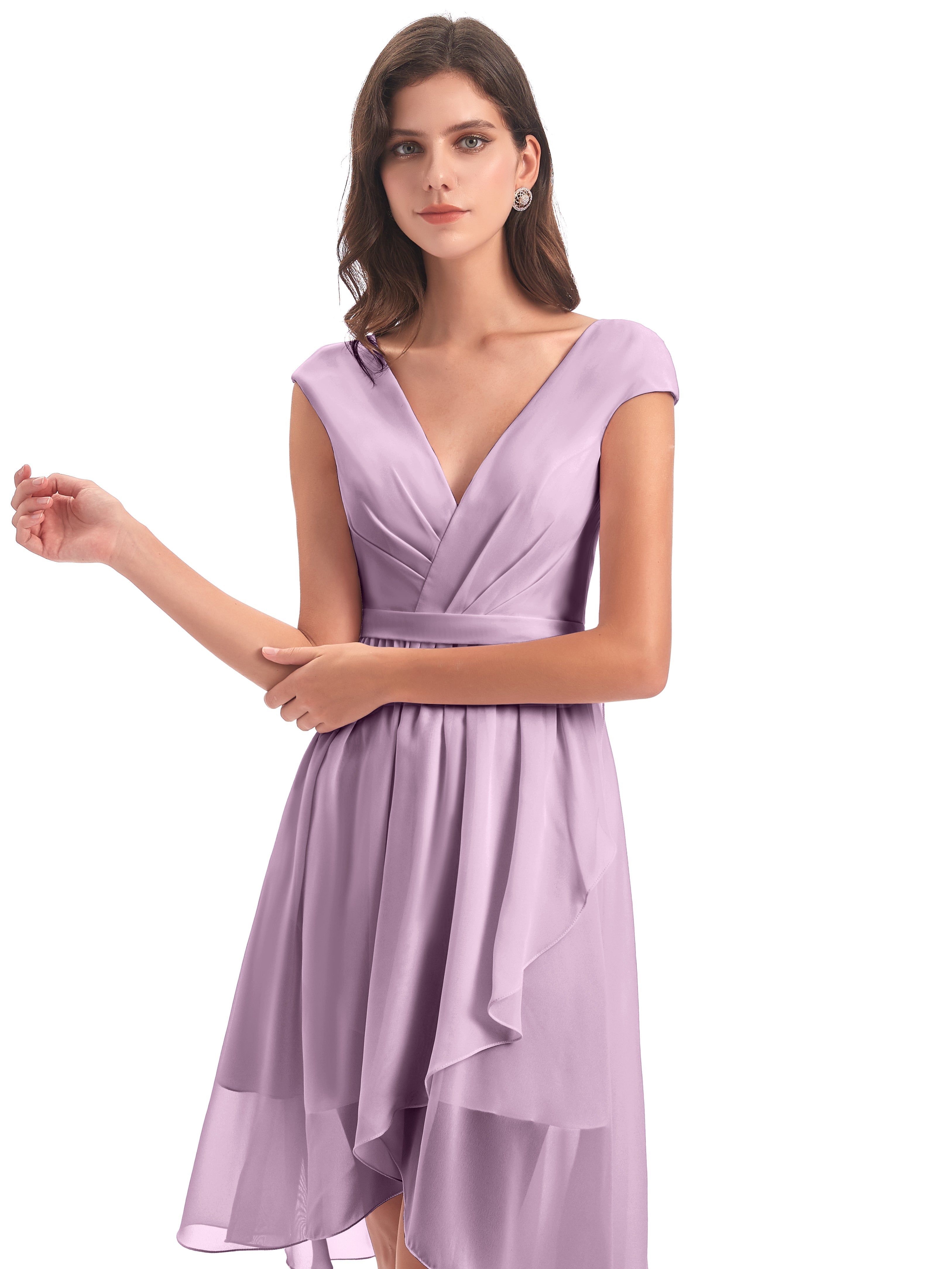 Robes De Demoiselle D'Honneur Glycine Trapèze Longueur Genou Mancherons Robes Demoiselle D'Honneur