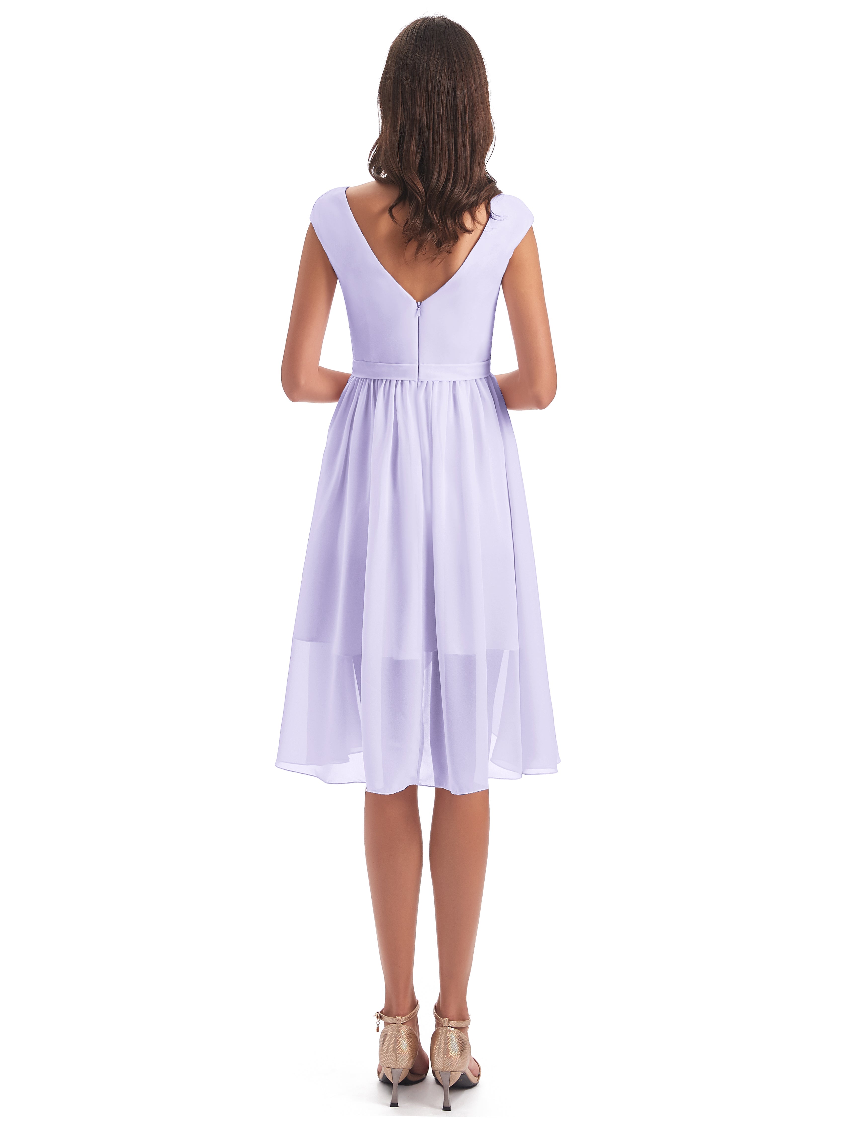 Demoiselle Robe Lilas Trapèze Longueur Genou Mancherons Robes Demoiselle D'Honneur