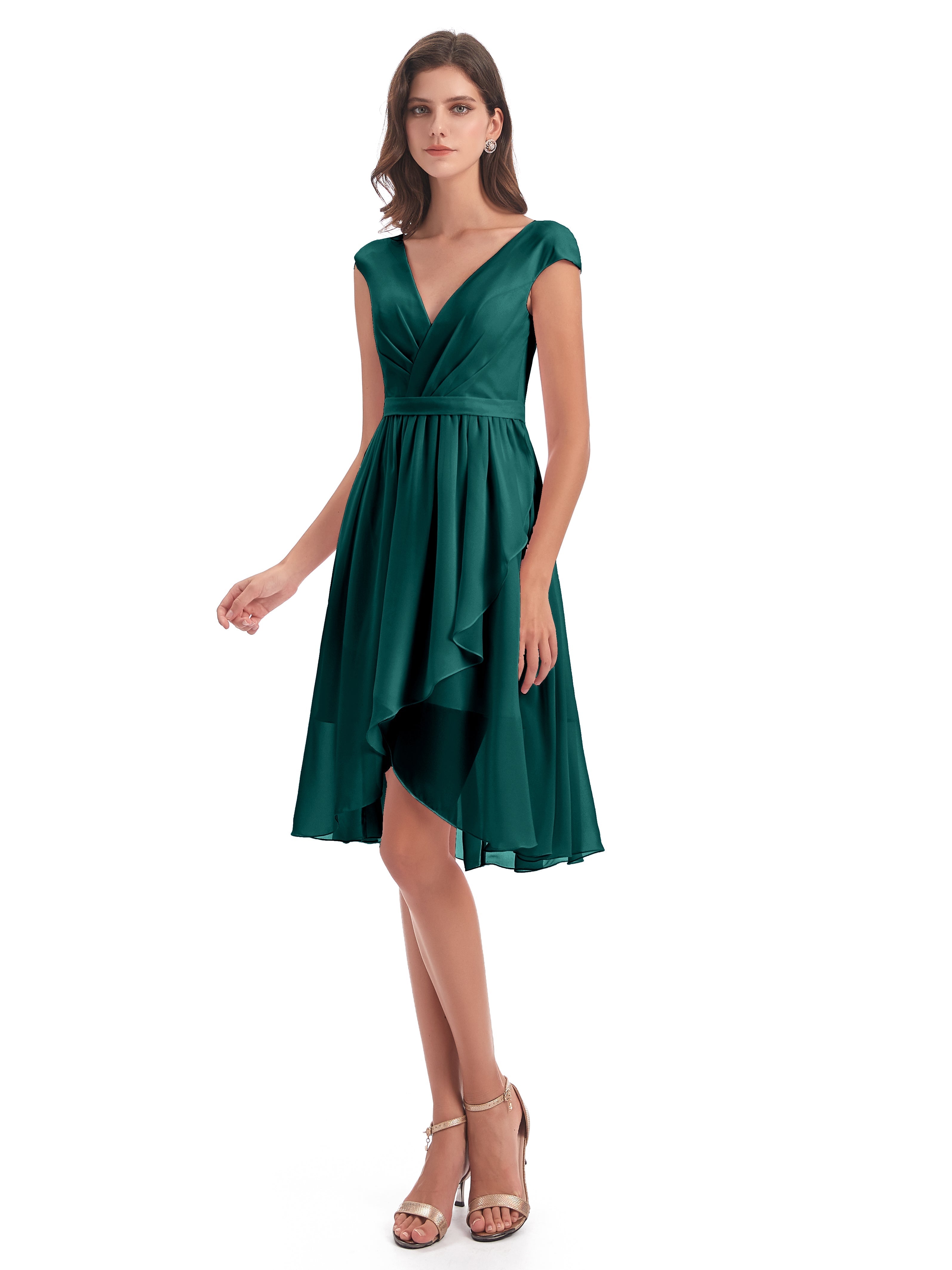 Robes De Demoiselle D'Honneur De Paon Trapèze Longueur Genou Mancherons Robes Demoiselle D'Honneur