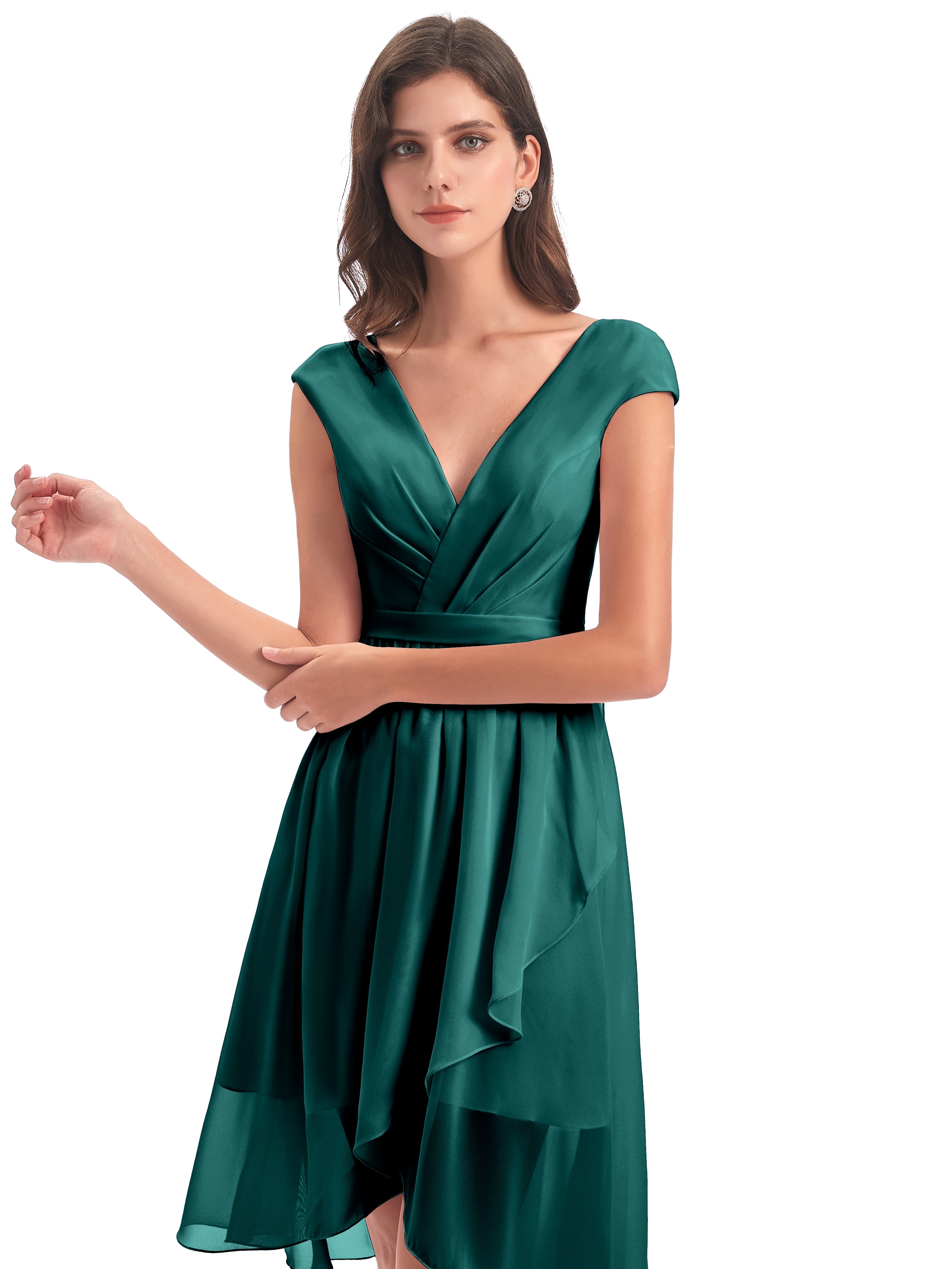 Robes De Demoiselle D'Honneur De Paon Trapèze Longueur Genou Mancherons Robes Demoiselle D'Honneur