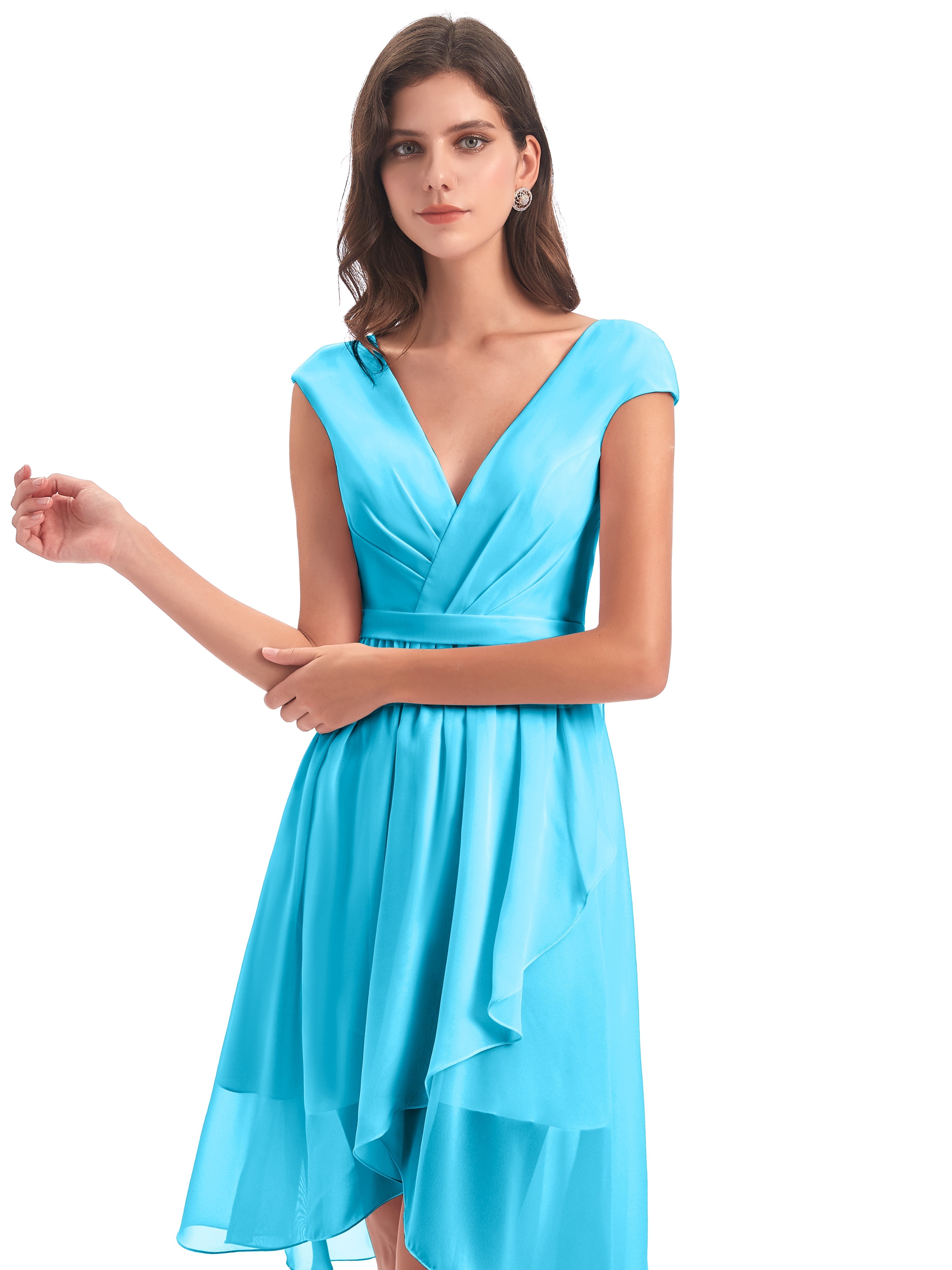 Robe De Demoiselle D'Honneur En Piscine Trapèze Longueur Genou Mancherons Robes Demoiselle D'Honneur