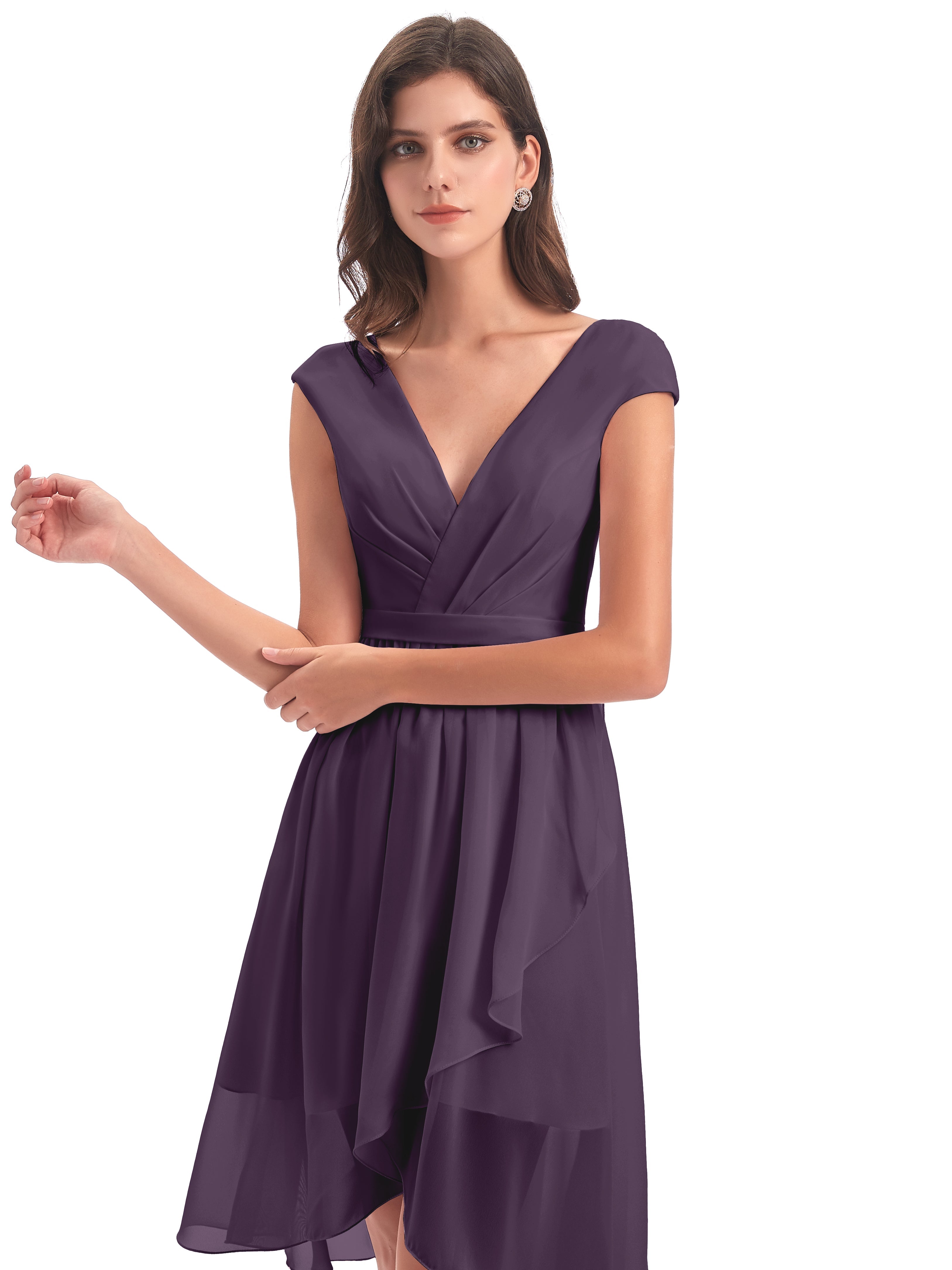 Robe Demoiselle D Honneur Plume Trapèze Longueur Genou Mancherons Robes Demoiselle D'Honneur