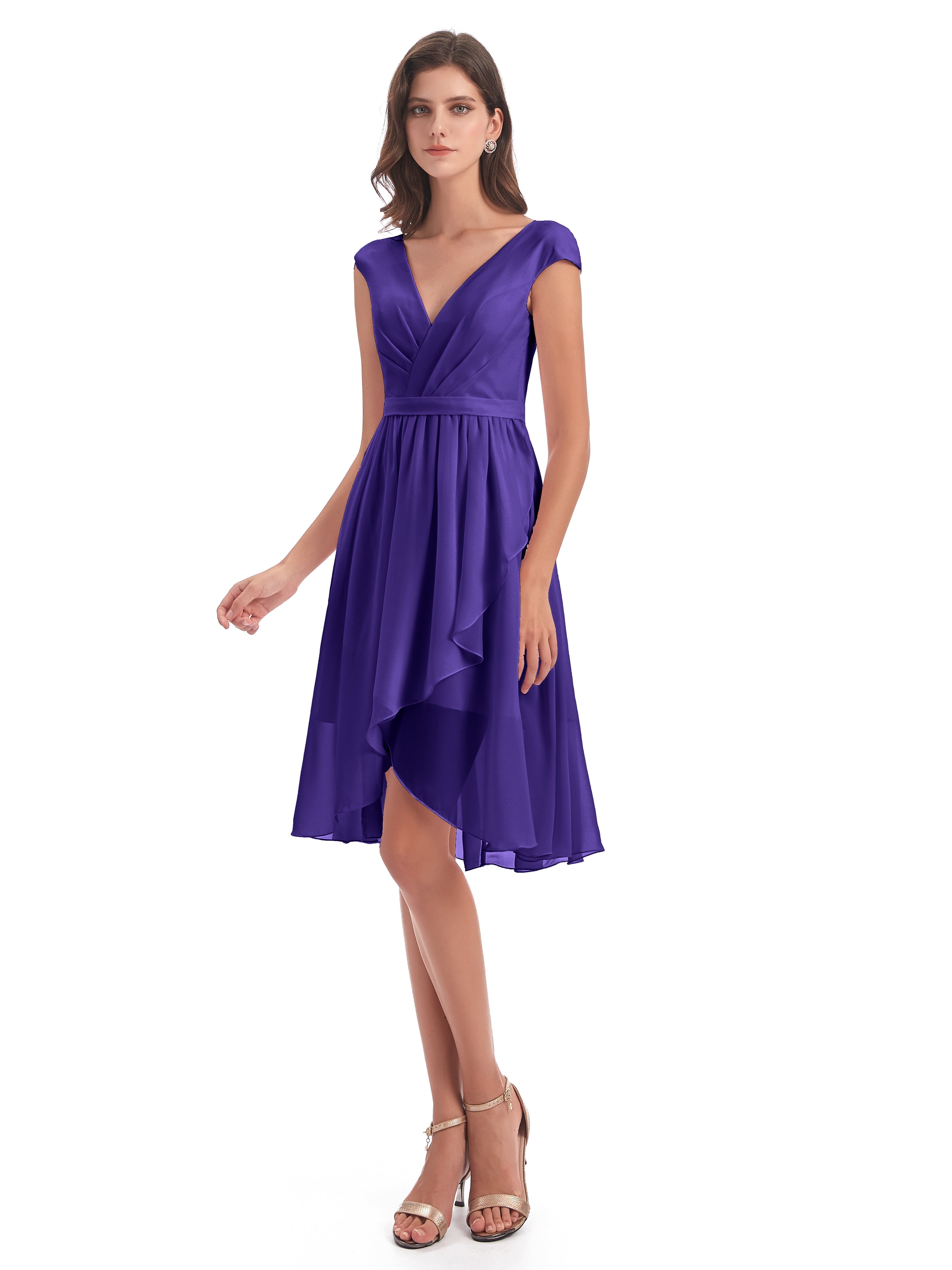Robes De Demoiselle D'Honneur En Régence Trapèze Longueur Genou Mancherons Robes Demoiselle D'Honneur
