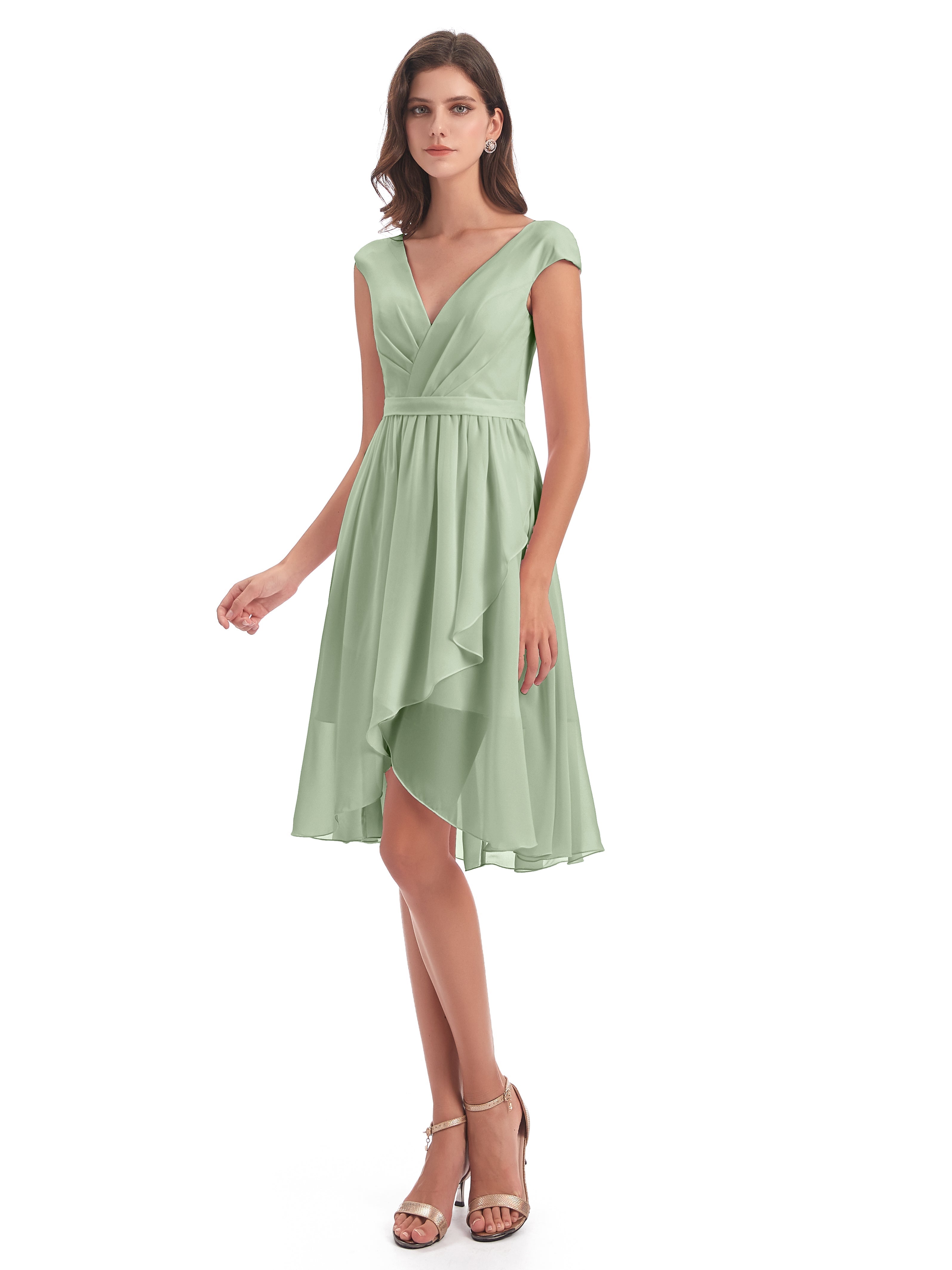 Toutes Les Robes De Demoiselle D'Honneur De Sauge Poussiéreuse Trapèze Longueur Genou Mancherons Robes Demoiselle D'Honneur