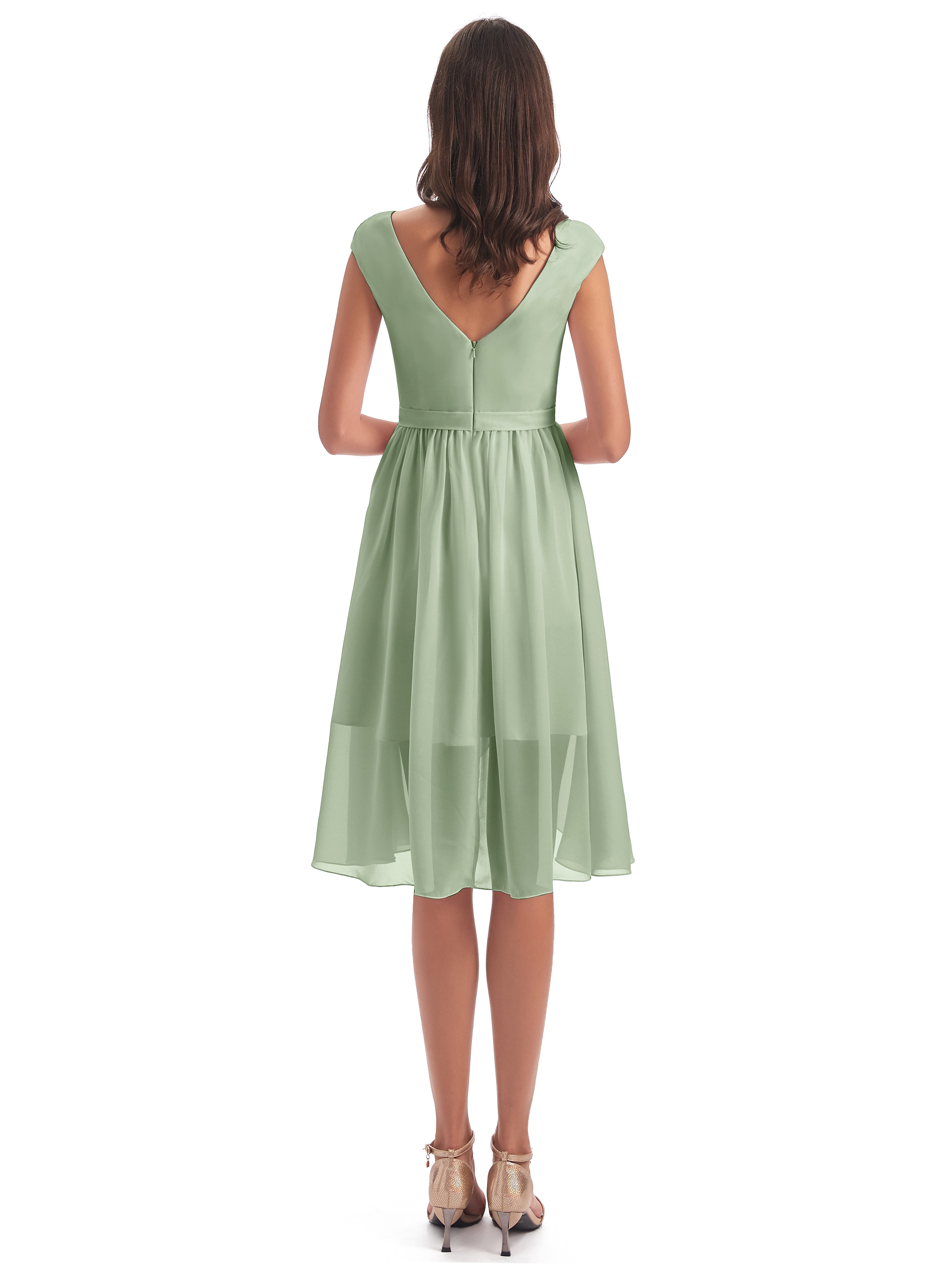 Toutes Les Robes De Demoiselle D'Honneur De Sauge Poussiéreuse Trapèze Longueur Genou Mancherons Robes Demoiselle D'Honneur