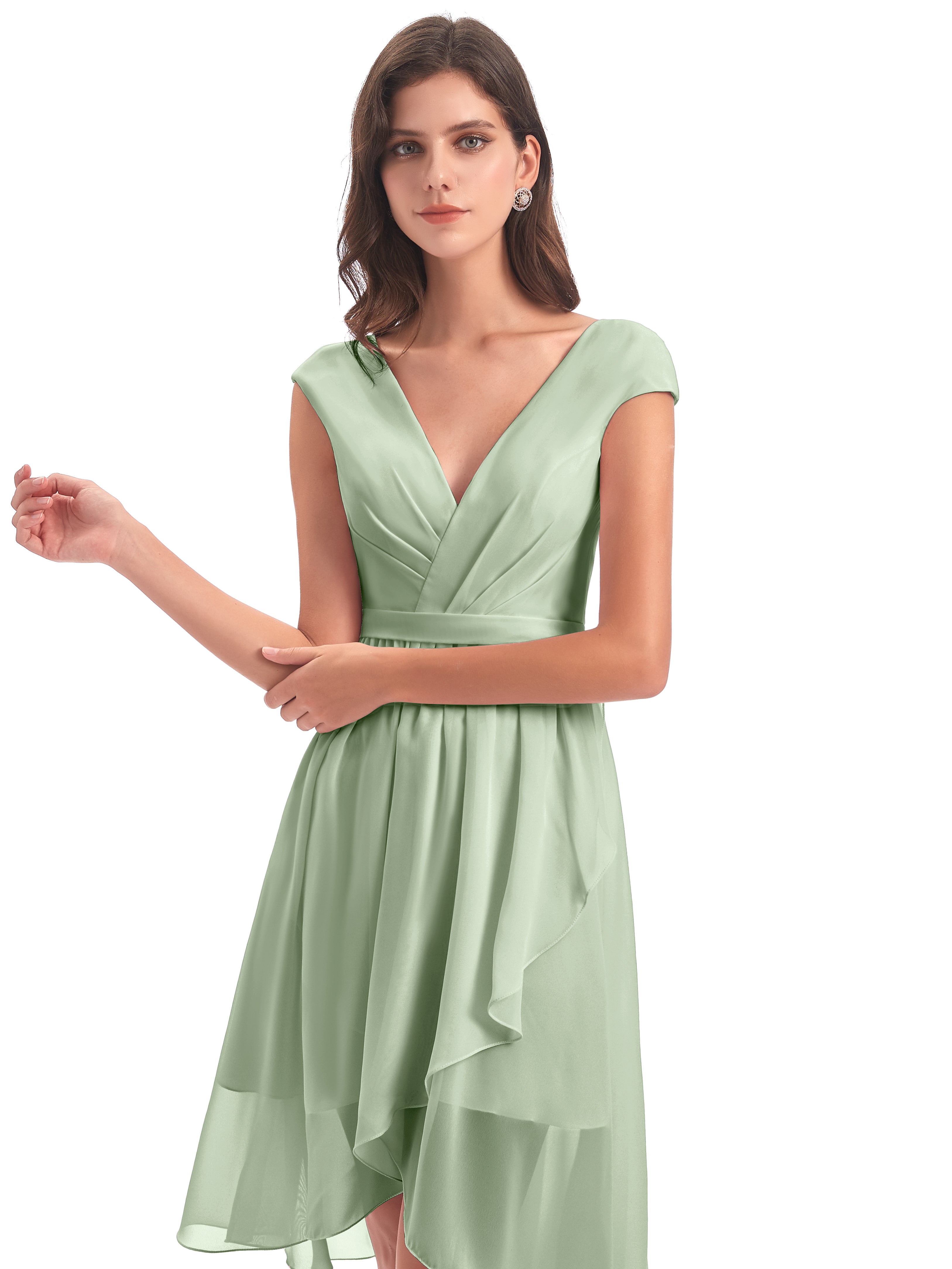 Toutes Les Robes De Demoiselle D'Honneur De Sauge Poussiéreuse Trapèze Longueur Genou Mancherons Robes Demoiselle D'Honneur