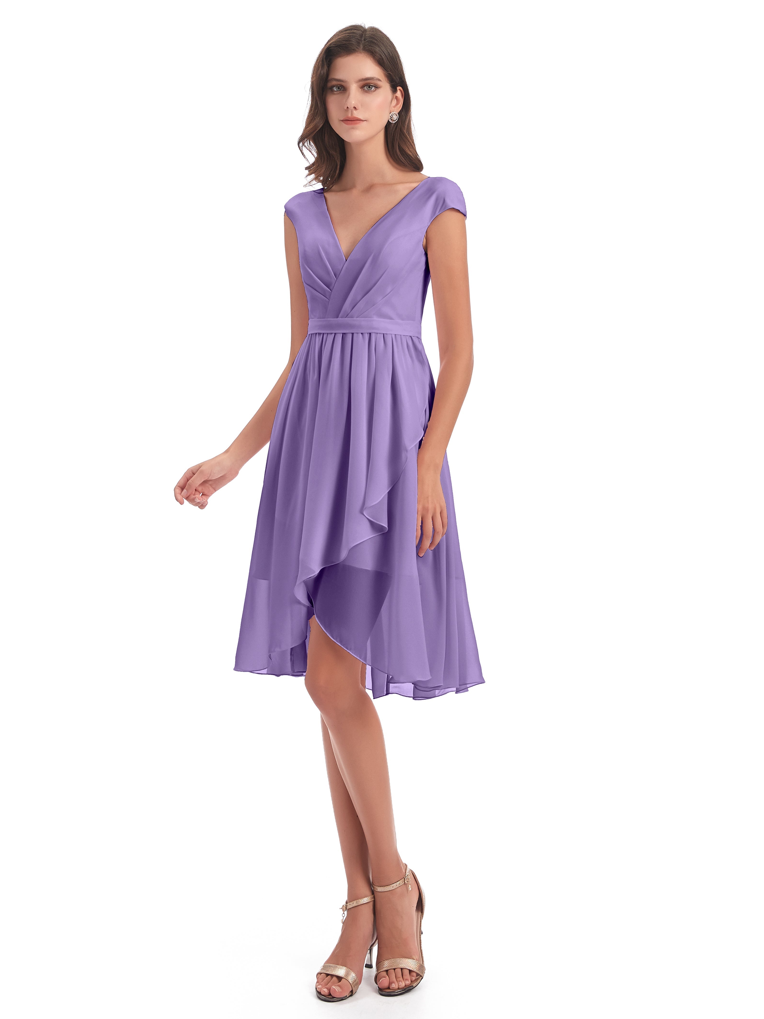 Robes De Demoiselle D'Honneur Tahiti Trapèze Longueur Genou Mancherons Robes Demoiselle D'Honneur