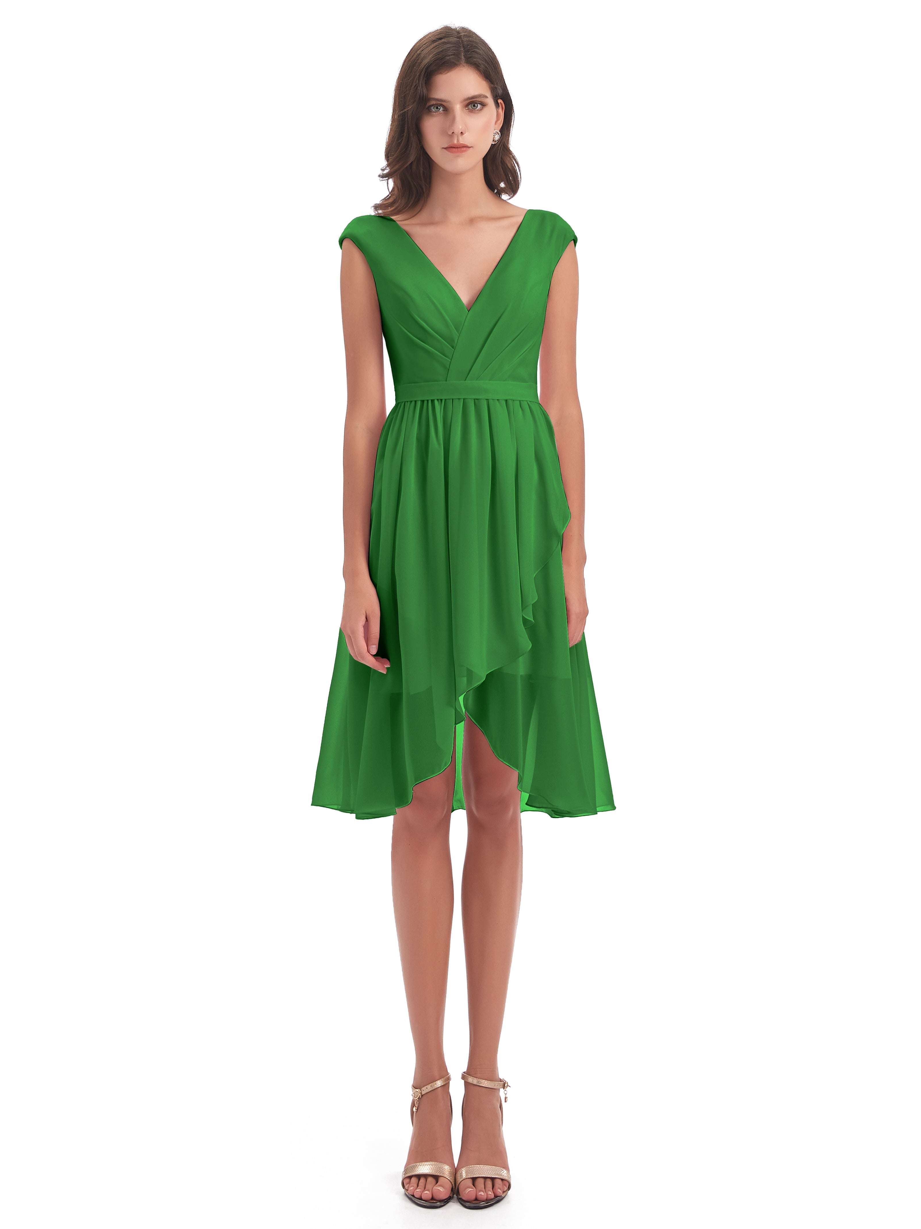 Robe De Demoiselle D'Honneur Verte Trapèze Longueur Genou Mancherons Robes Demoiselle D'Honneur