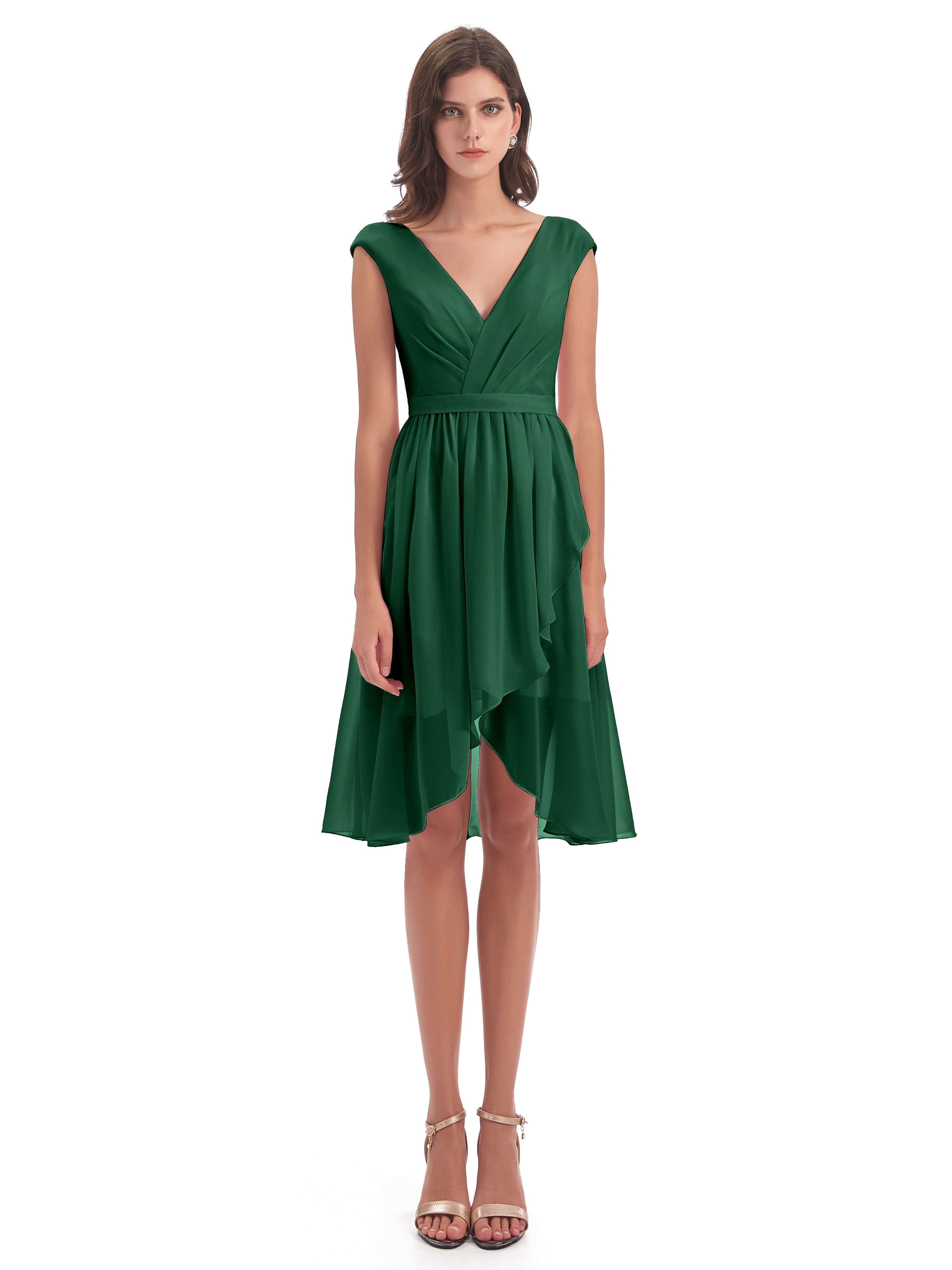 Robes De Demoiselle D'Honneur Vert Foncé Trapèze Longueur Genou Mancherons Robes Demoiselle D'Honneur