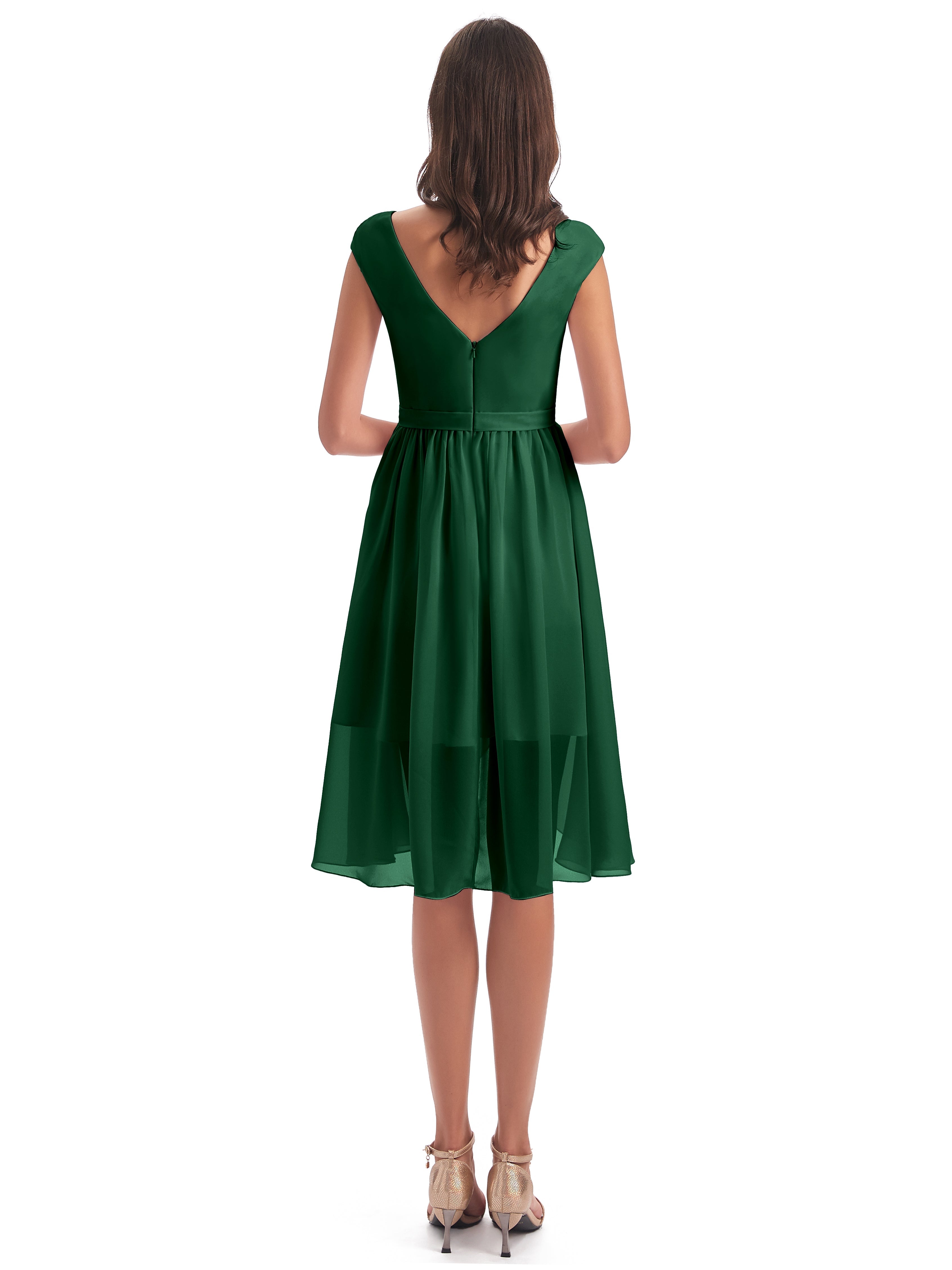 Robes De Demoiselle D'Honneur Vert Foncé Trapèze Longueur Genou Mancherons Robes Demoiselle D'Honneur