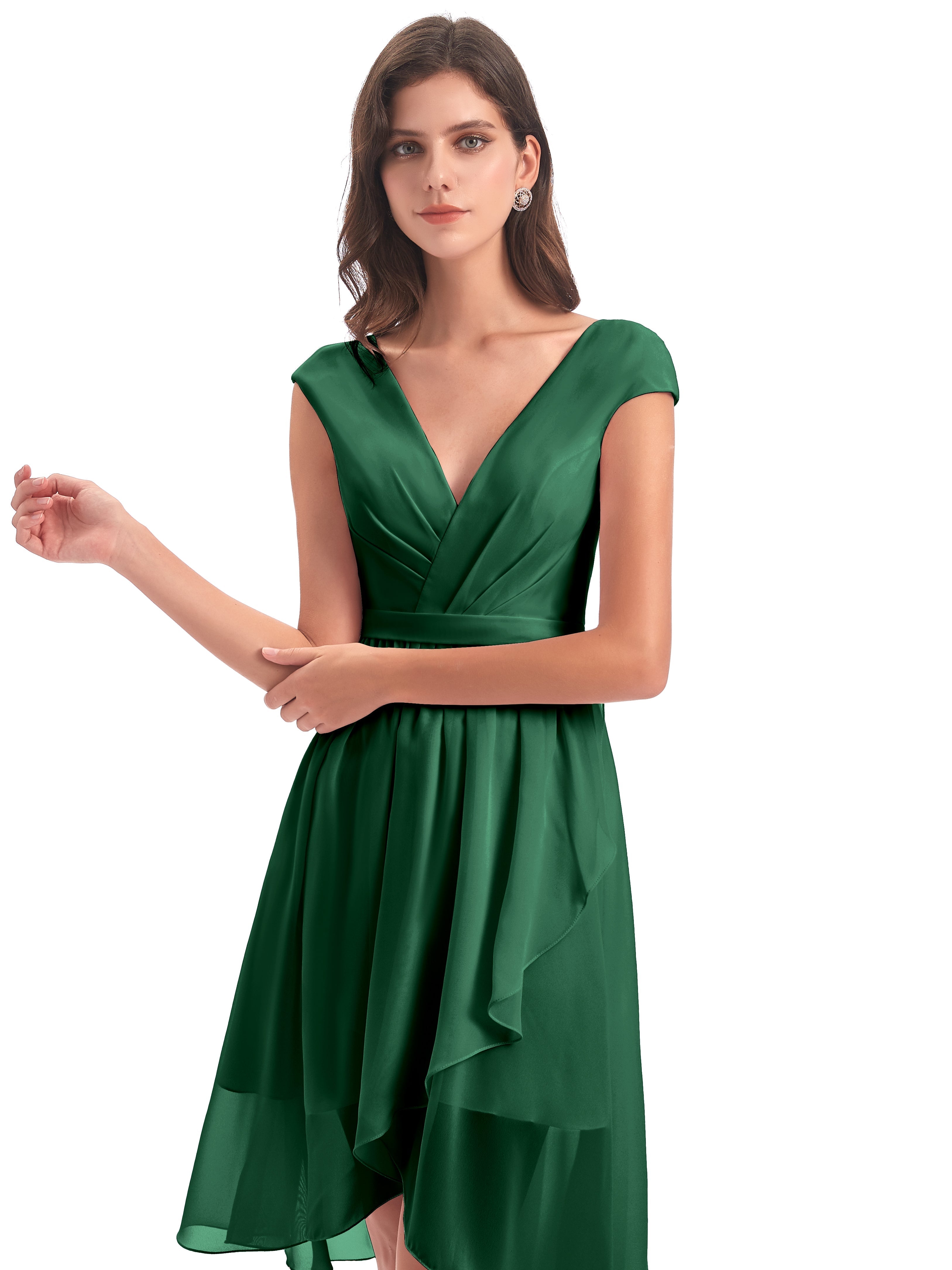 Robes De Demoiselle D'Honneur Vert Foncé Trapèze Longueur Genou Mancherons Robes Demoiselle D'Honneur