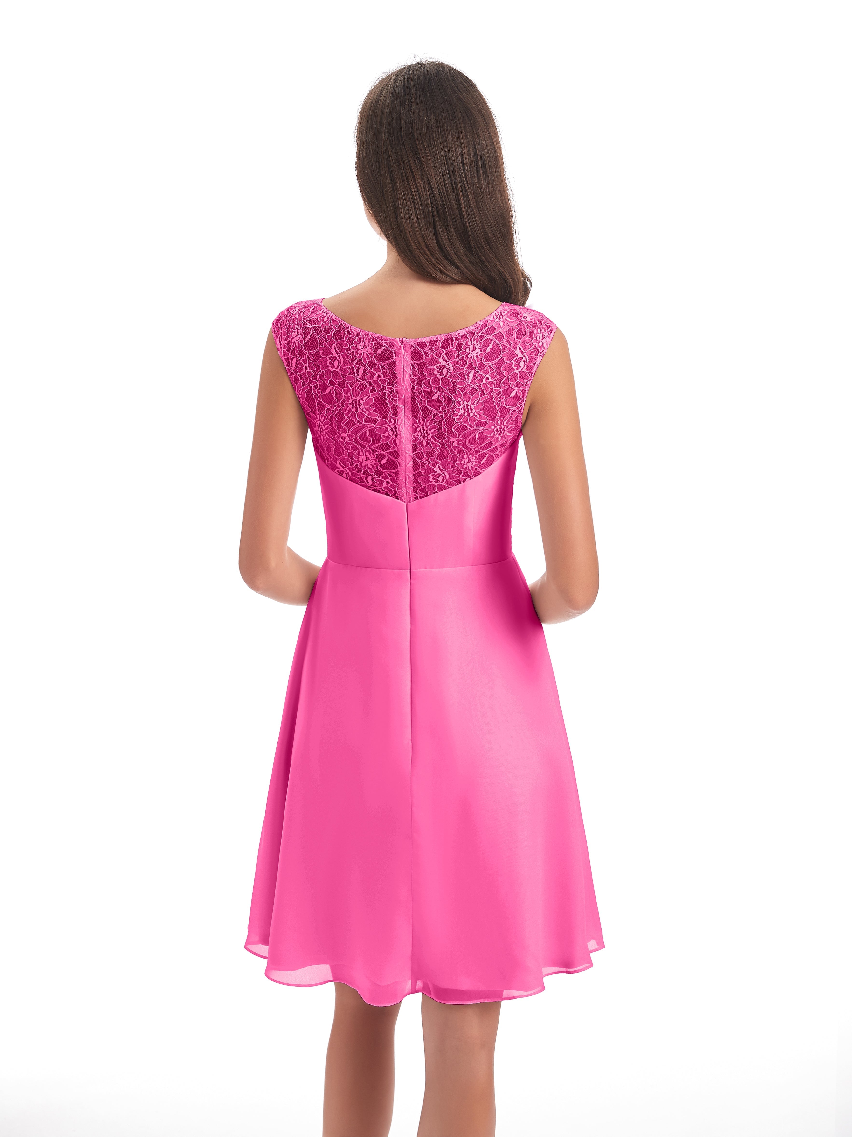 Robe Demoiselle D Honneur Azalée Courte Dentelle/Mousseline Robes Demoiselle D'Honneur Avec Plissé