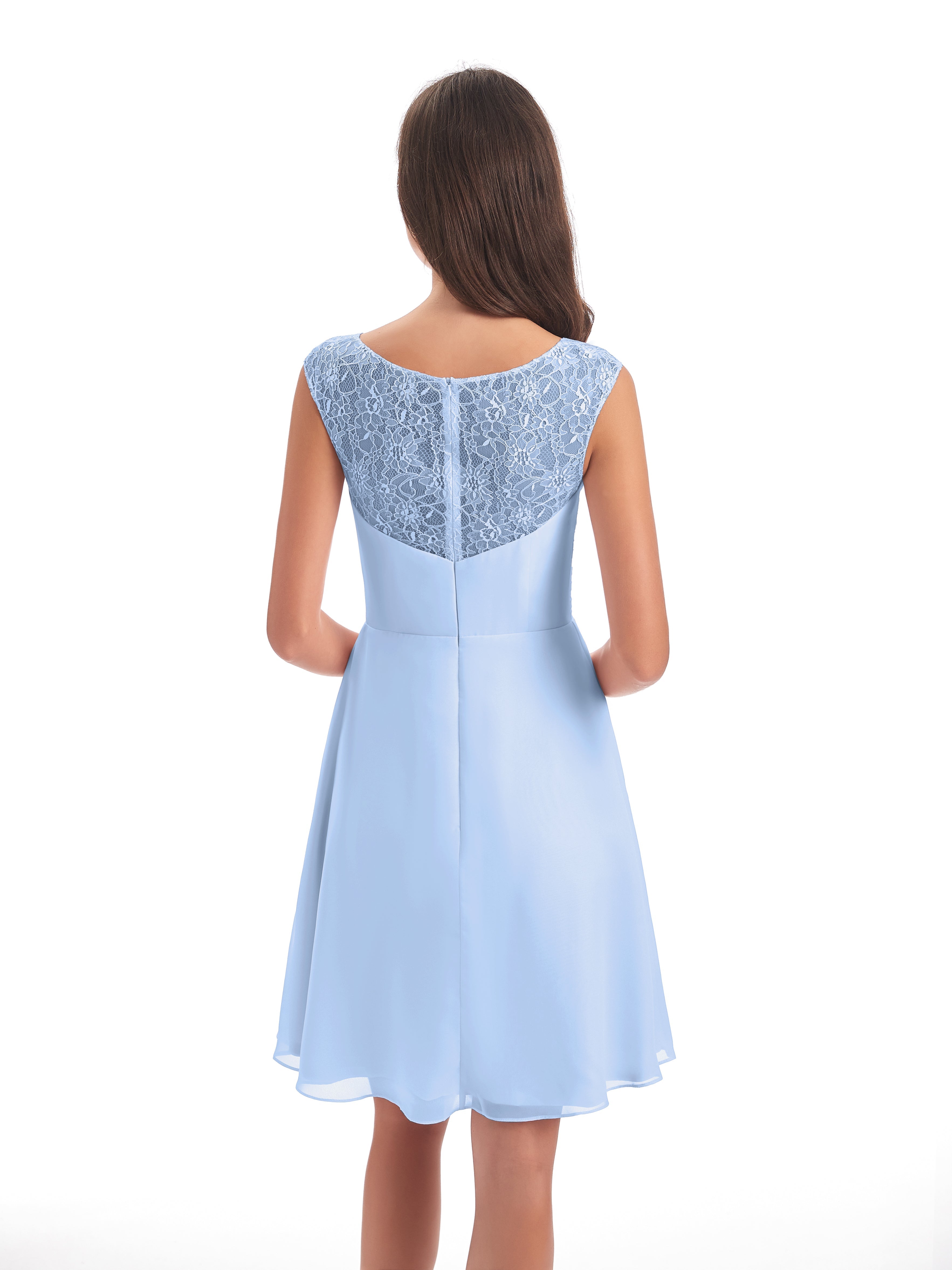 Robe Longue Bleu Ciel Demoiselle D Honneur Courte Dentelle/Mousseline Robes Demoiselle D'Honneur Avec Plissé