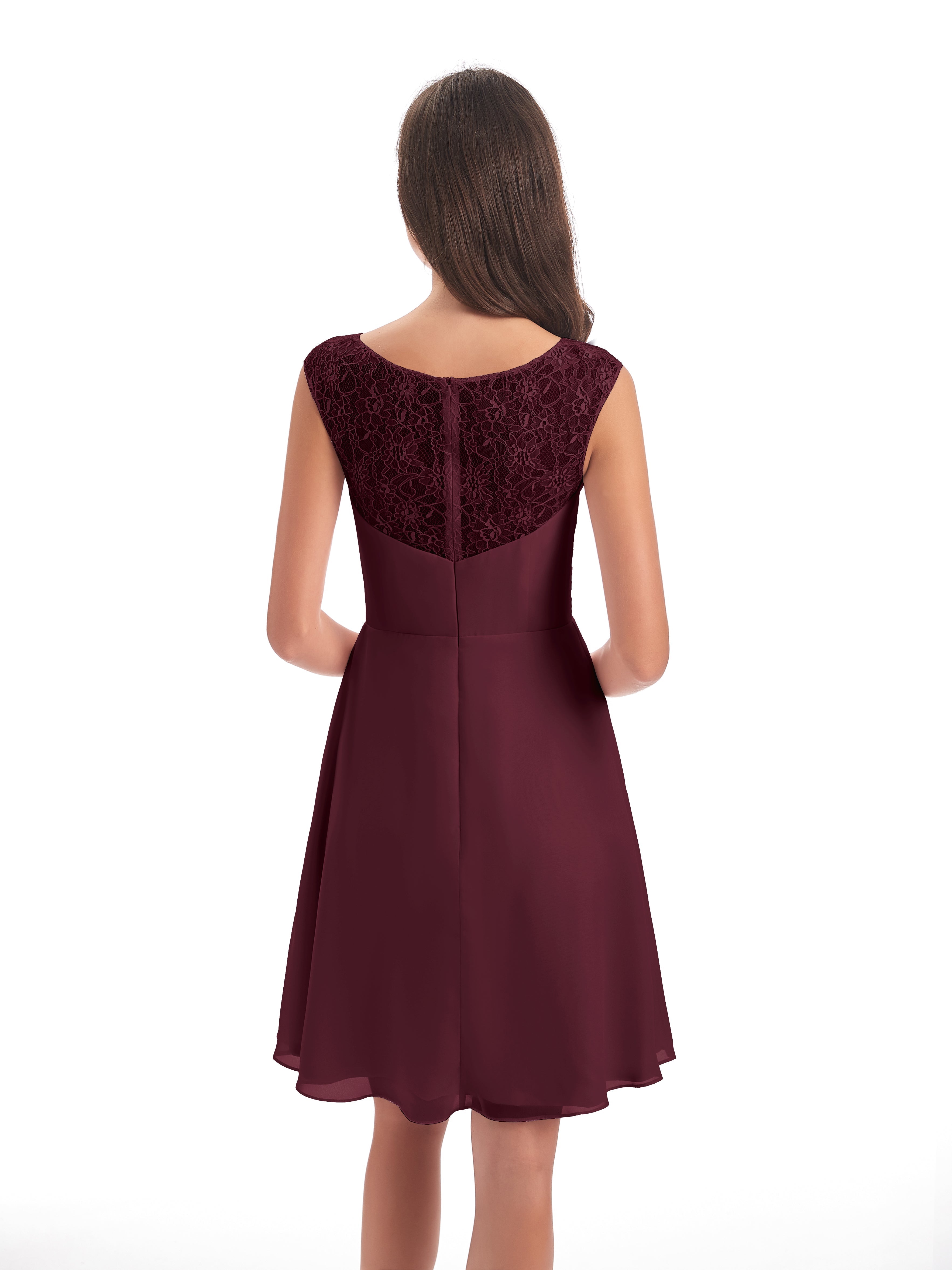 Robes De Demoiselle D'Honneur Cabernet Courte Dentelle/Mousseline Robes Demoiselle D'Honneur Avec Plissé