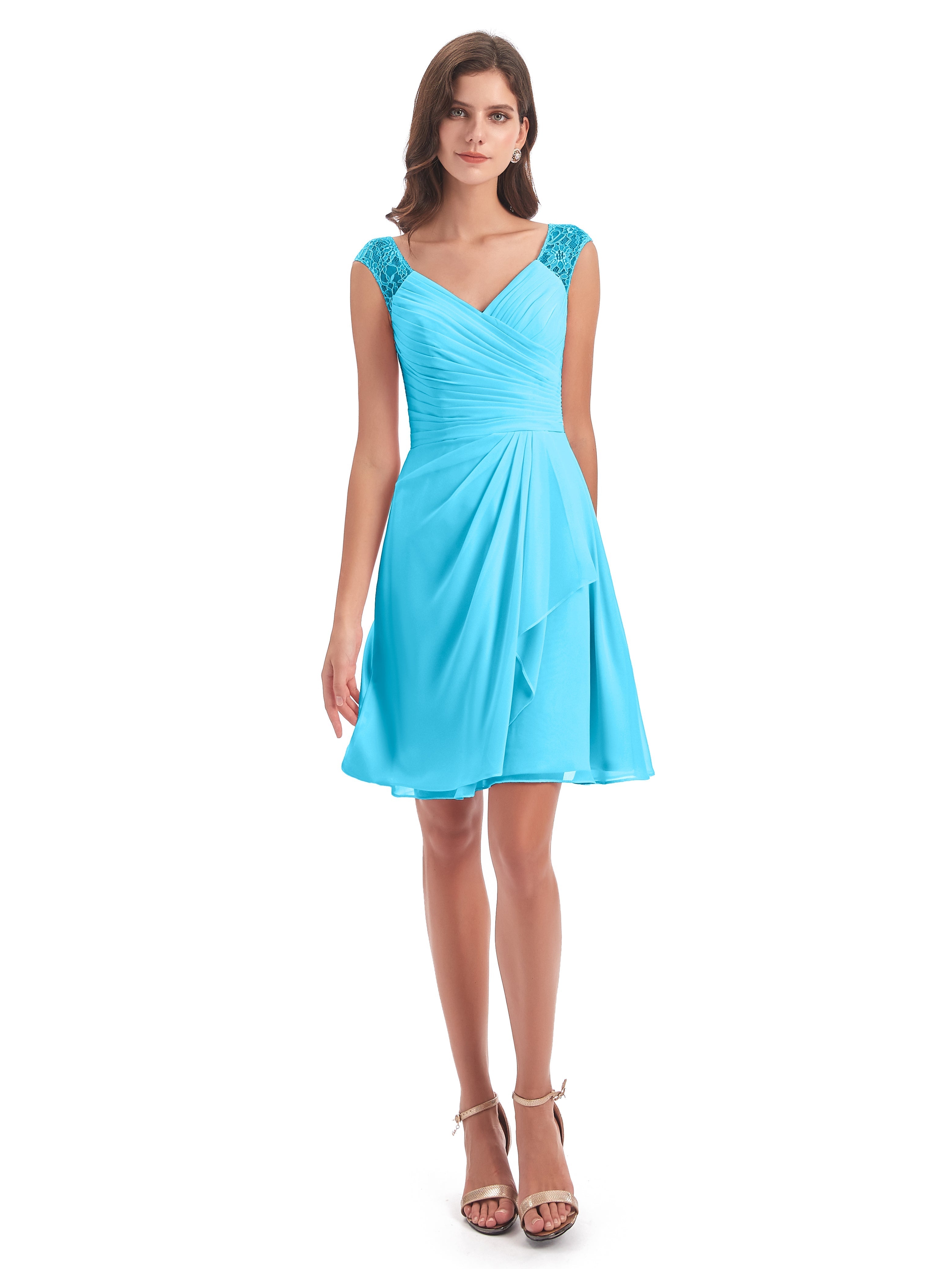 Robe De Demoiselle D'Honneur En Piscine Courte Dentelle/Mousseline Robes Demoiselle D'Honneur Avec Plissé