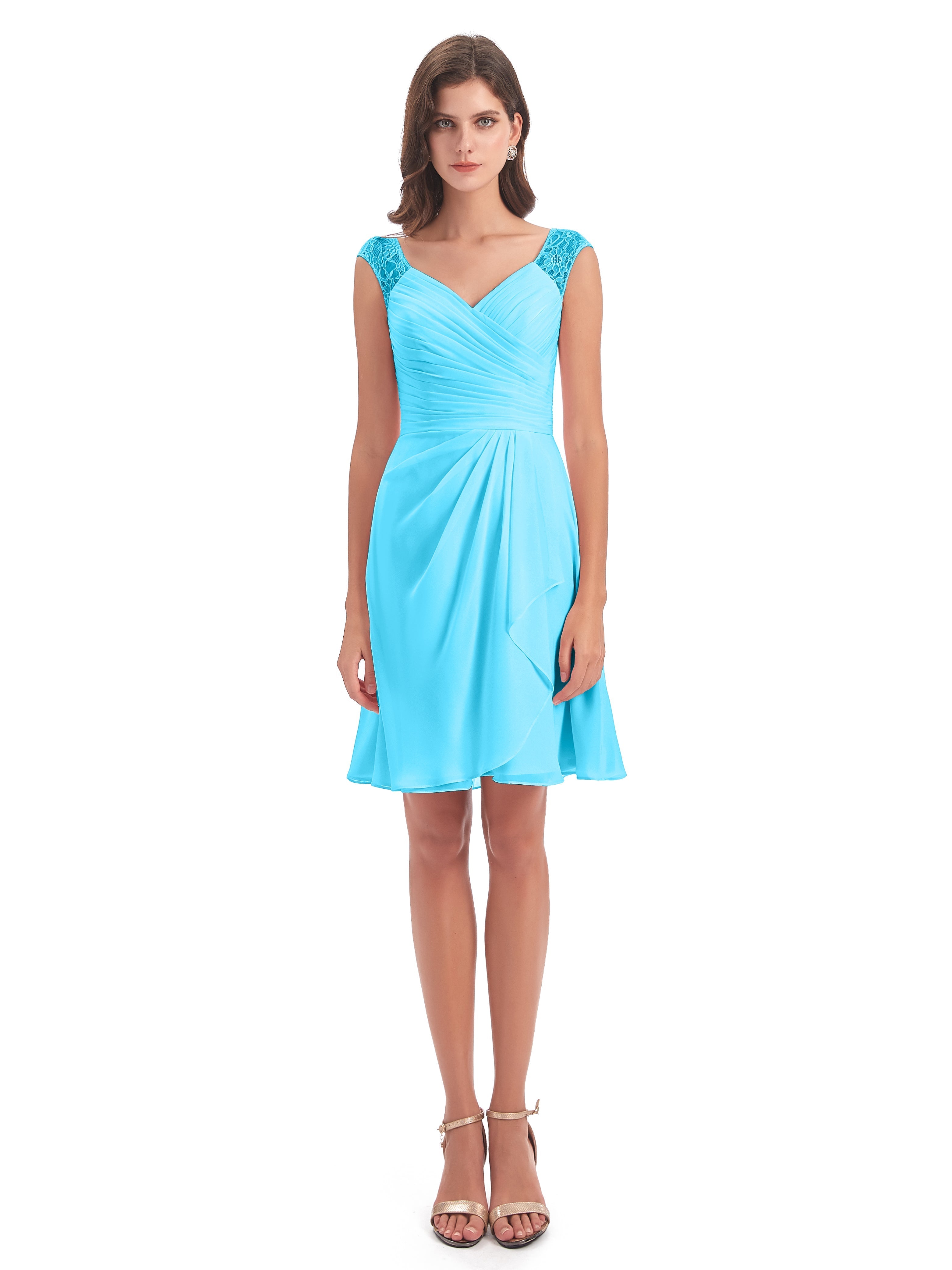 Robe De Demoiselle D'Honneur En Piscine Courte Dentelle/Mousseline Robes Demoiselle D'Honneur Avec Plissé