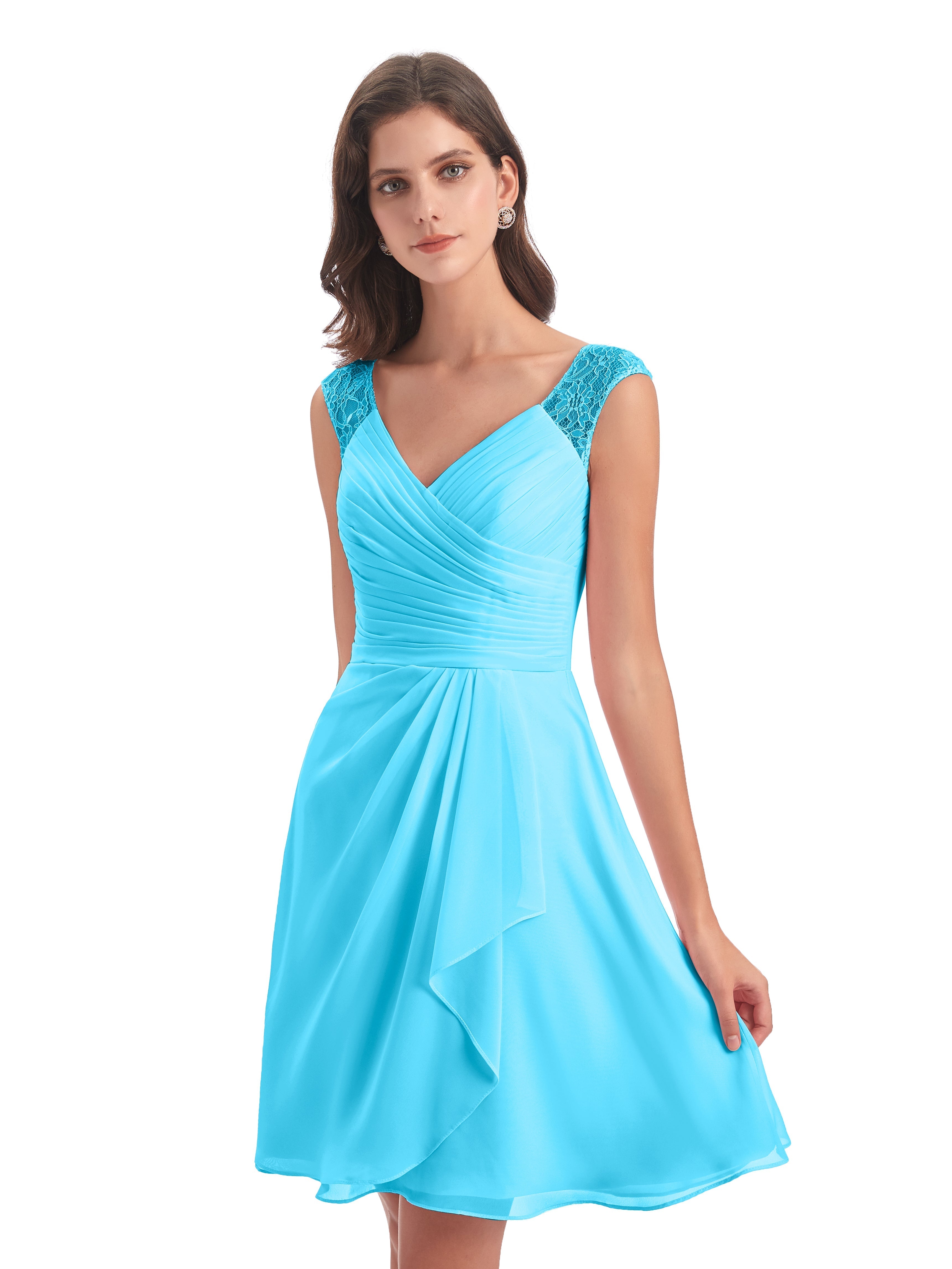 Robe De Demoiselle D'Honneur En Piscine Courte Dentelle/Mousseline Robes Demoiselle D'Honneur Avec Plissé