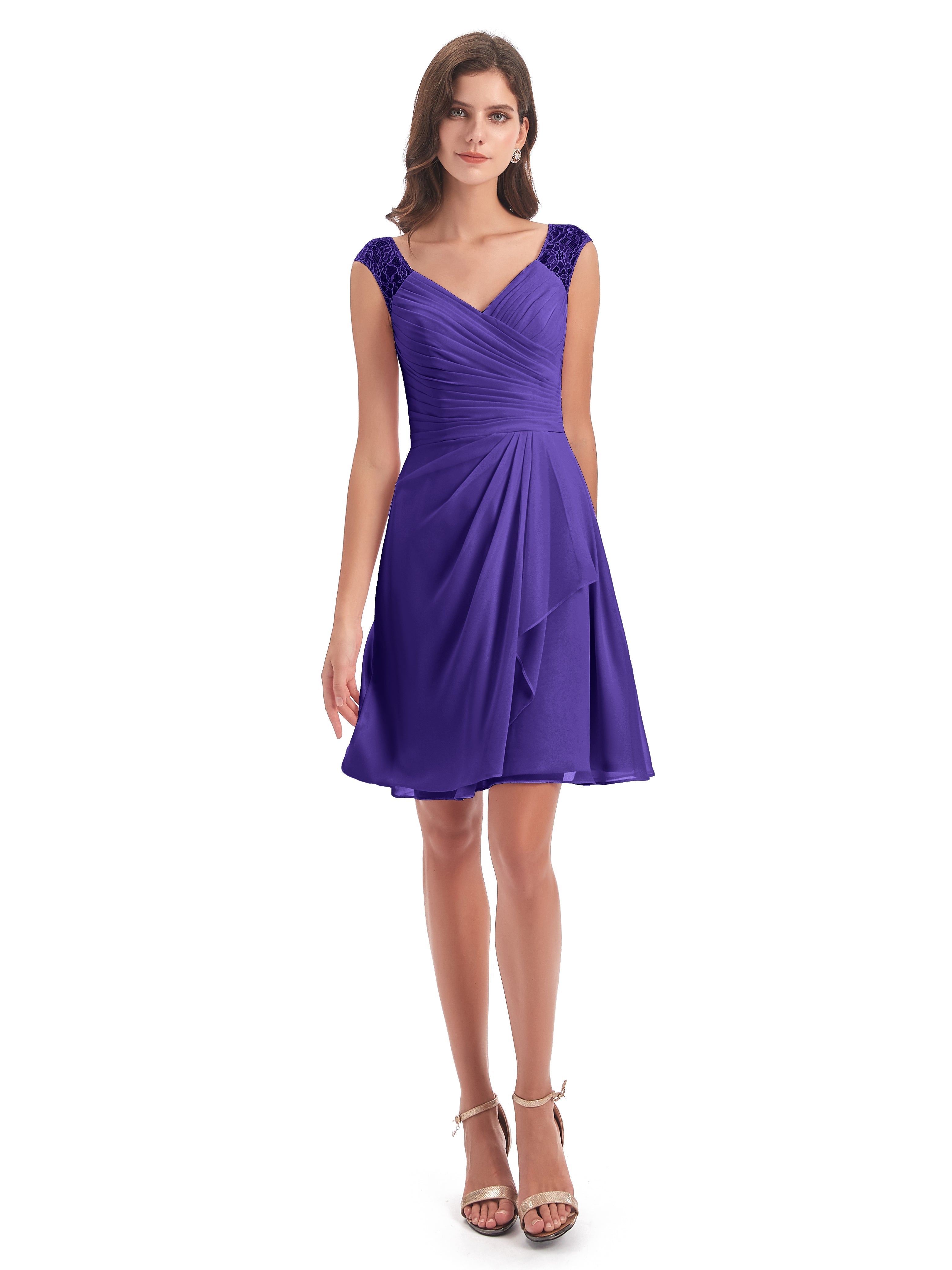 Robes De Demoiselle D'Honneur En Régence Courte Dentelle/Mousseline Robes Demoiselle D'Honneur Avec Plissé