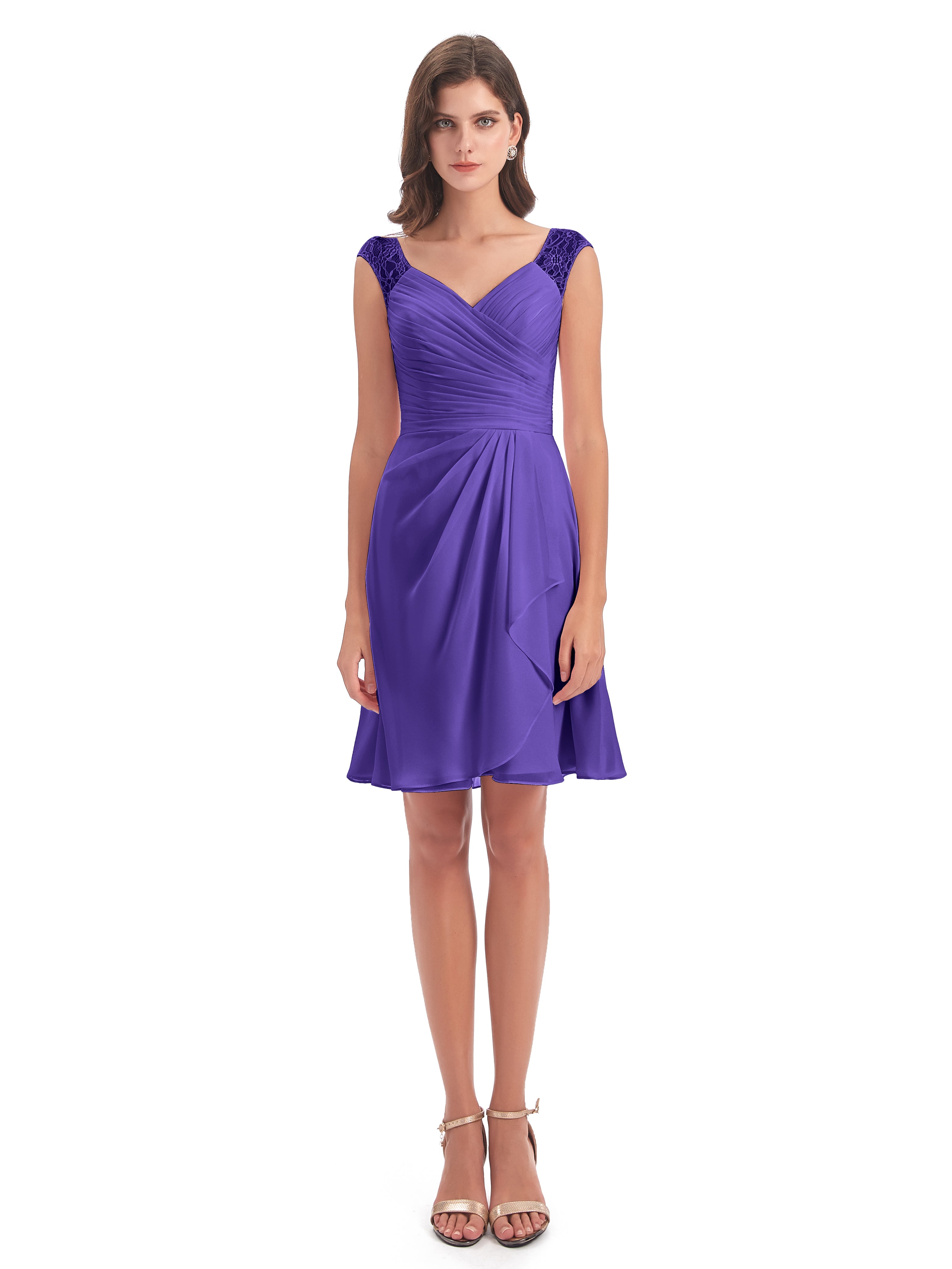 Robes De Demoiselle D'Honneur En Régence Courte Dentelle/Mousseline Robes Demoiselle D'Honneur Avec Plissé