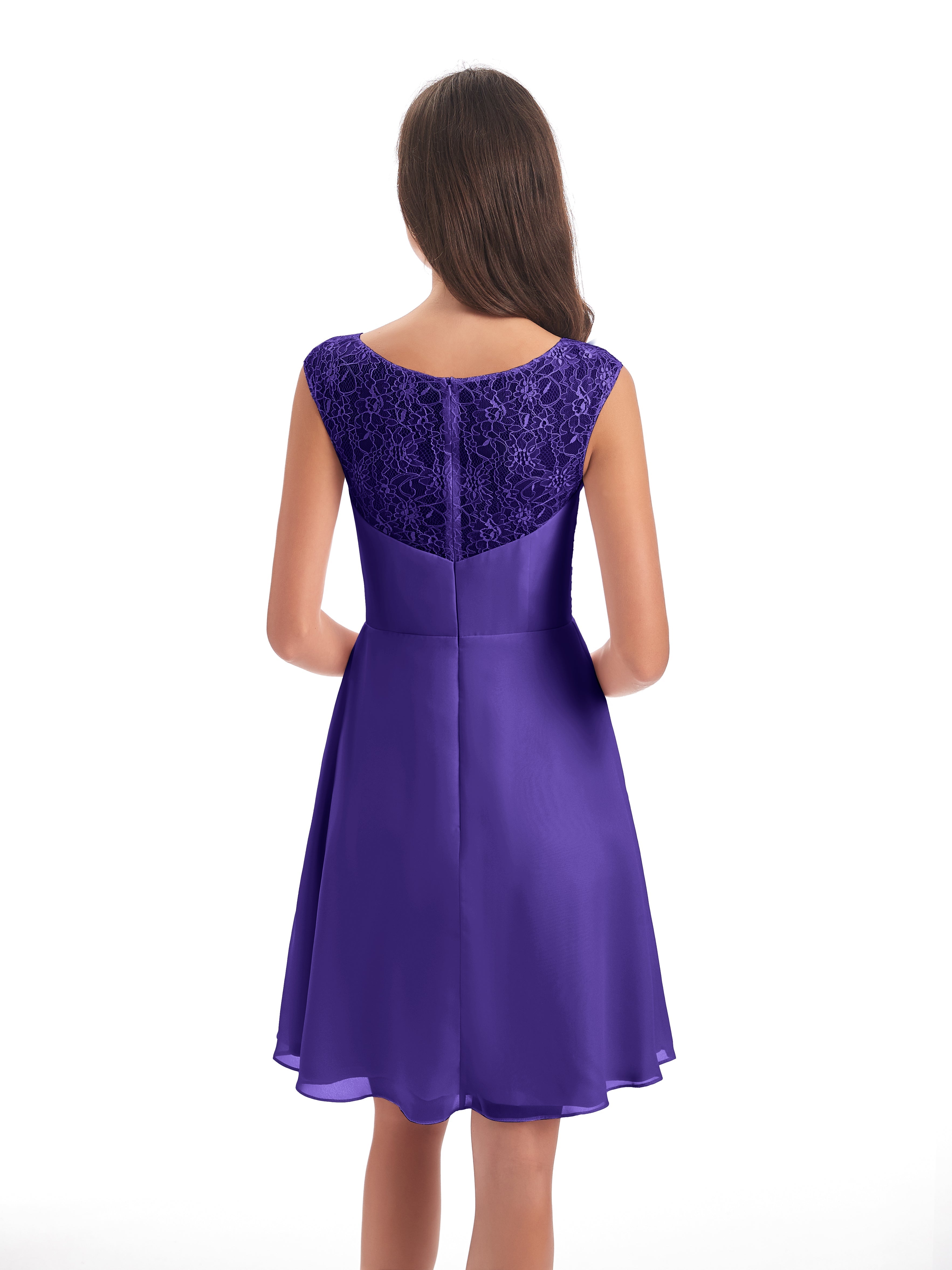Robes De Demoiselle D'Honneur En Régence Courte Dentelle/Mousseline Robes Demoiselle D'Honneur Avec Plissé