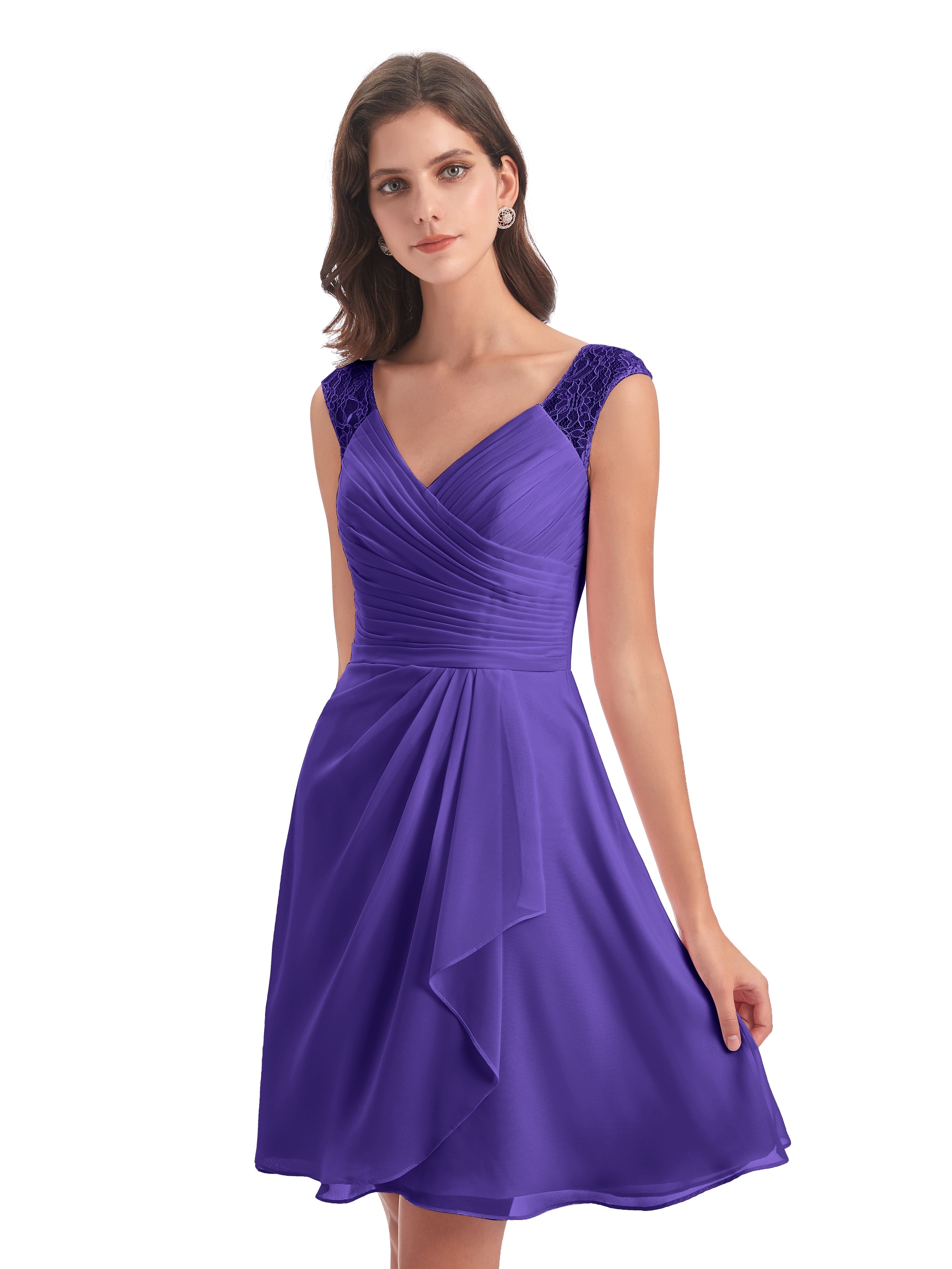 Robes De Demoiselle D'Honneur En Régence Courte Dentelle/Mousseline Robes Demoiselle D'Honneur Avec Plissé