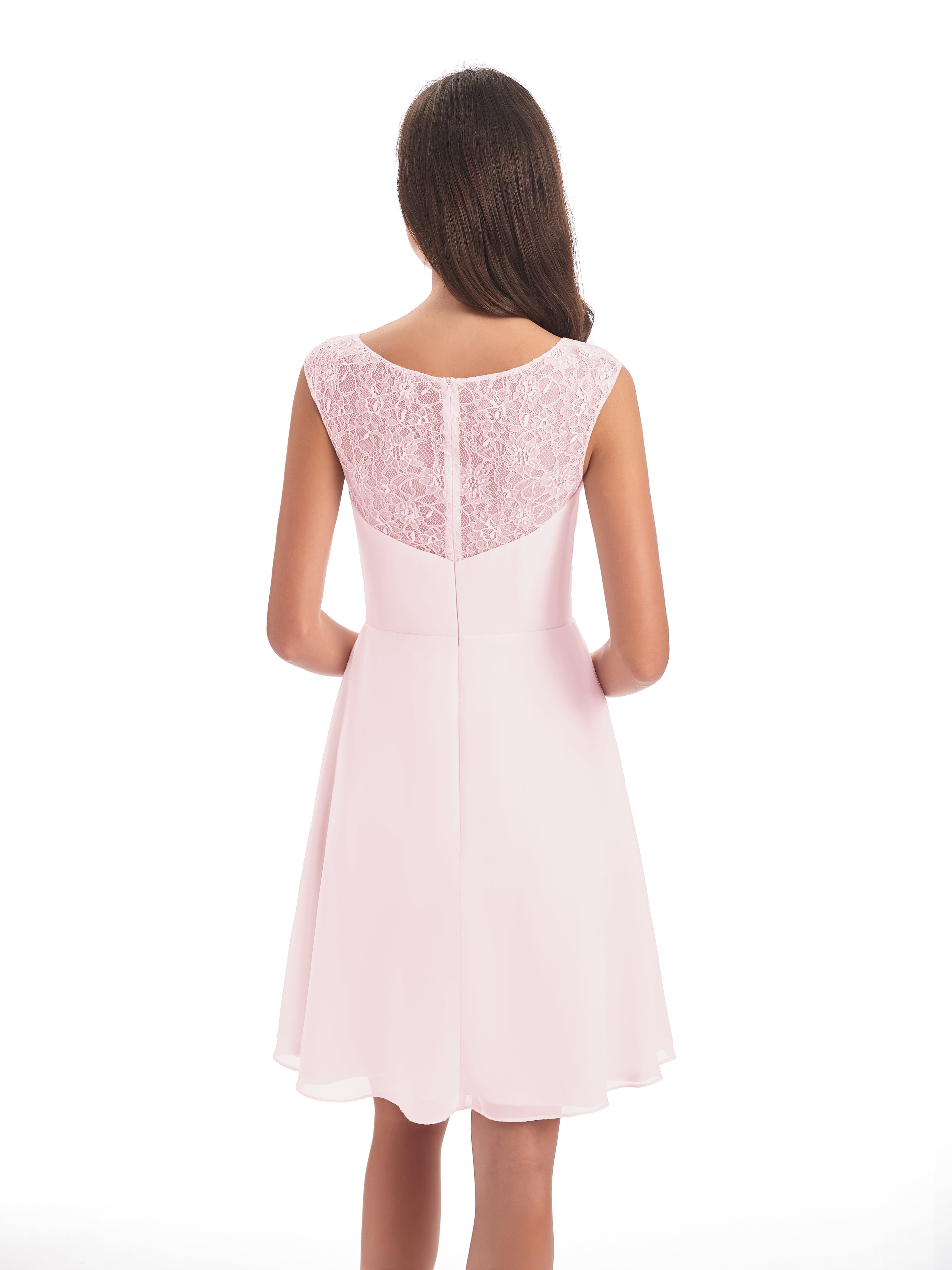 Demoiselle D Honneur Rose Pale Courte Dentelle/Mousseline Robes Demoiselle D'Honneur Avec Plissé