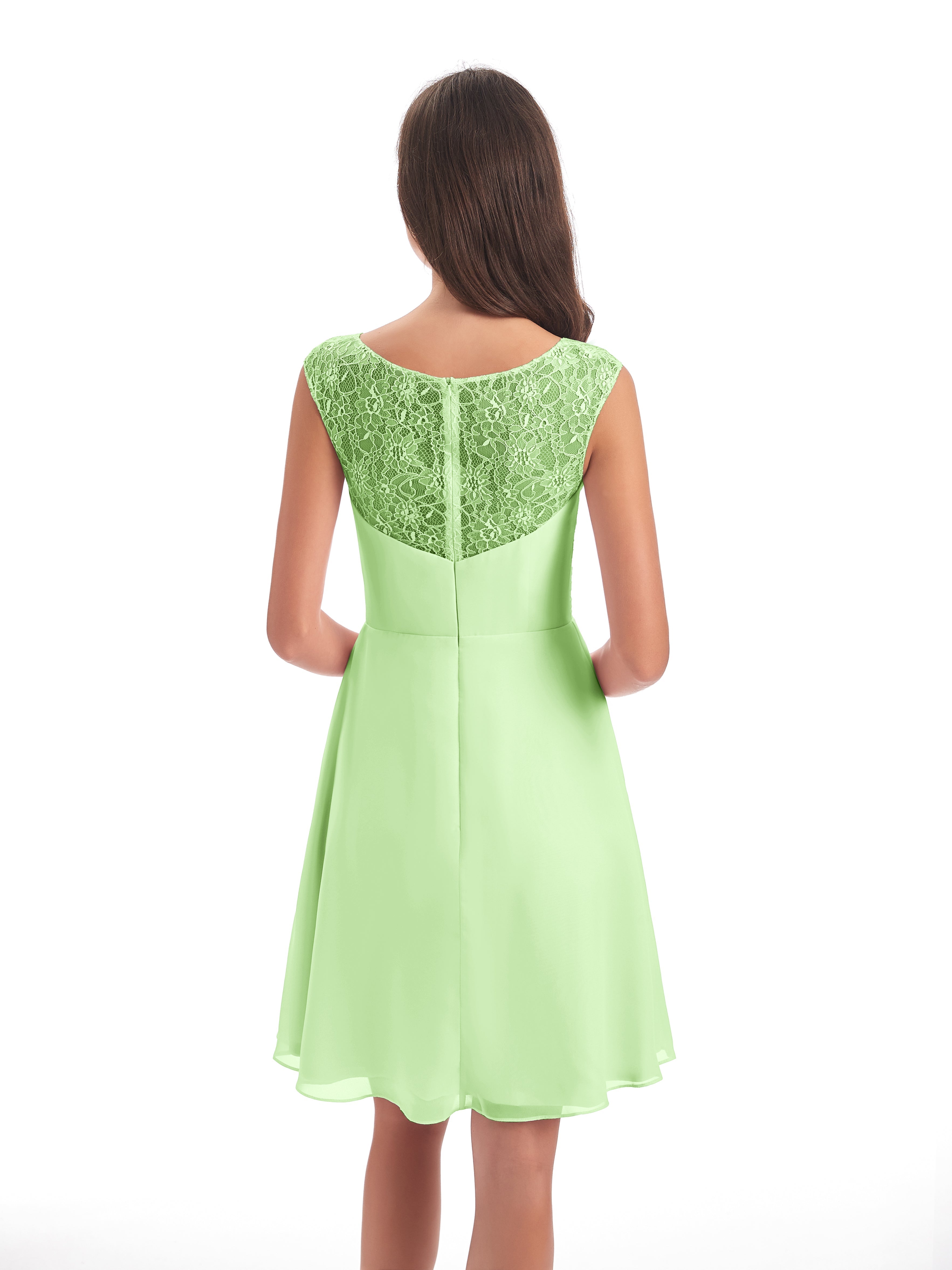 Robe Demoiselle D Honneur Sauge Courte Dentelle/Mousseline Robes Demoiselle D'Honneur Avec Plissé