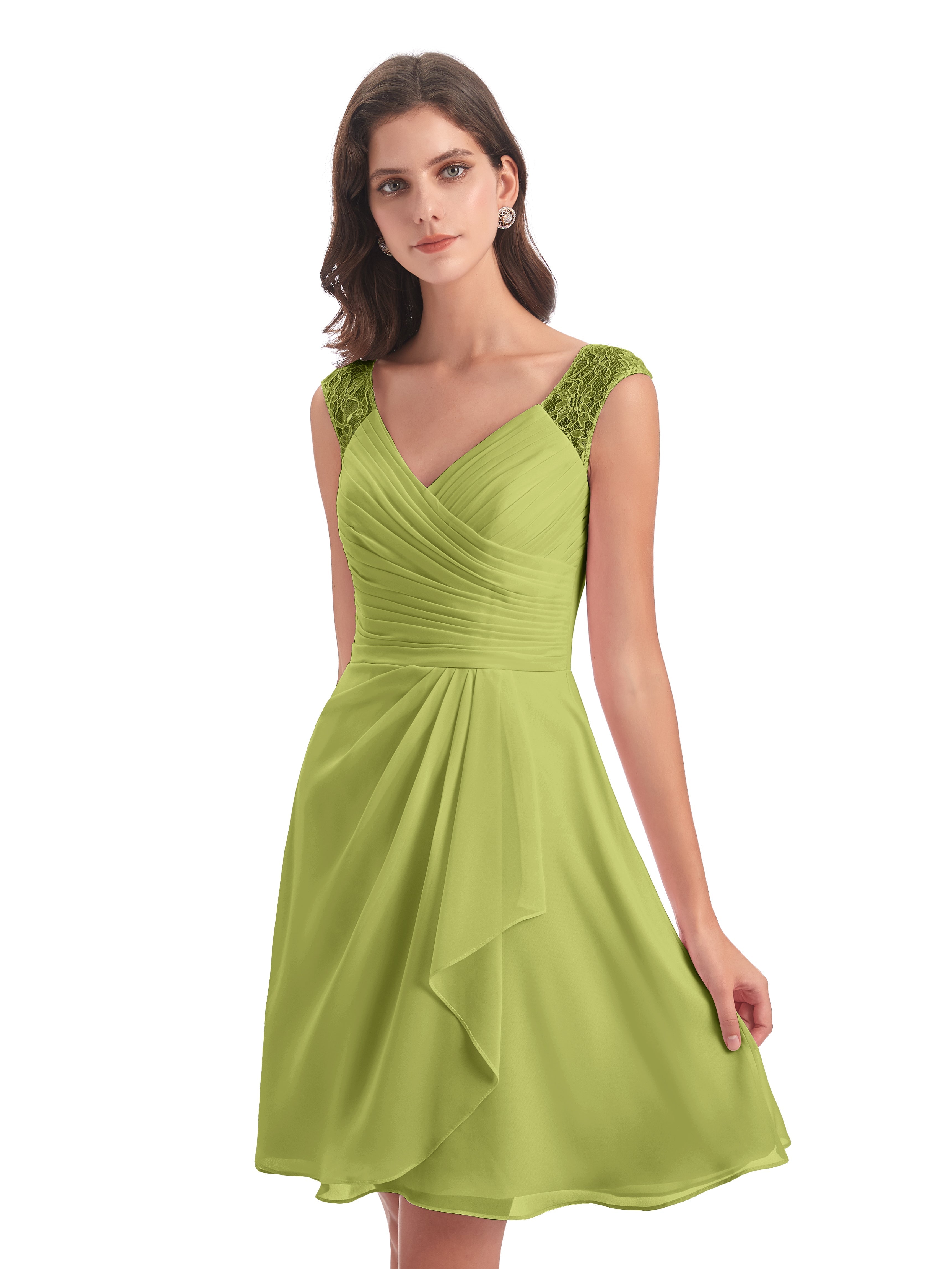 Robes De Demoiselle D'Honneur Trèfle Courte Dentelle/Mousseline Robes Demoiselle D'Honneur Avec Plissé