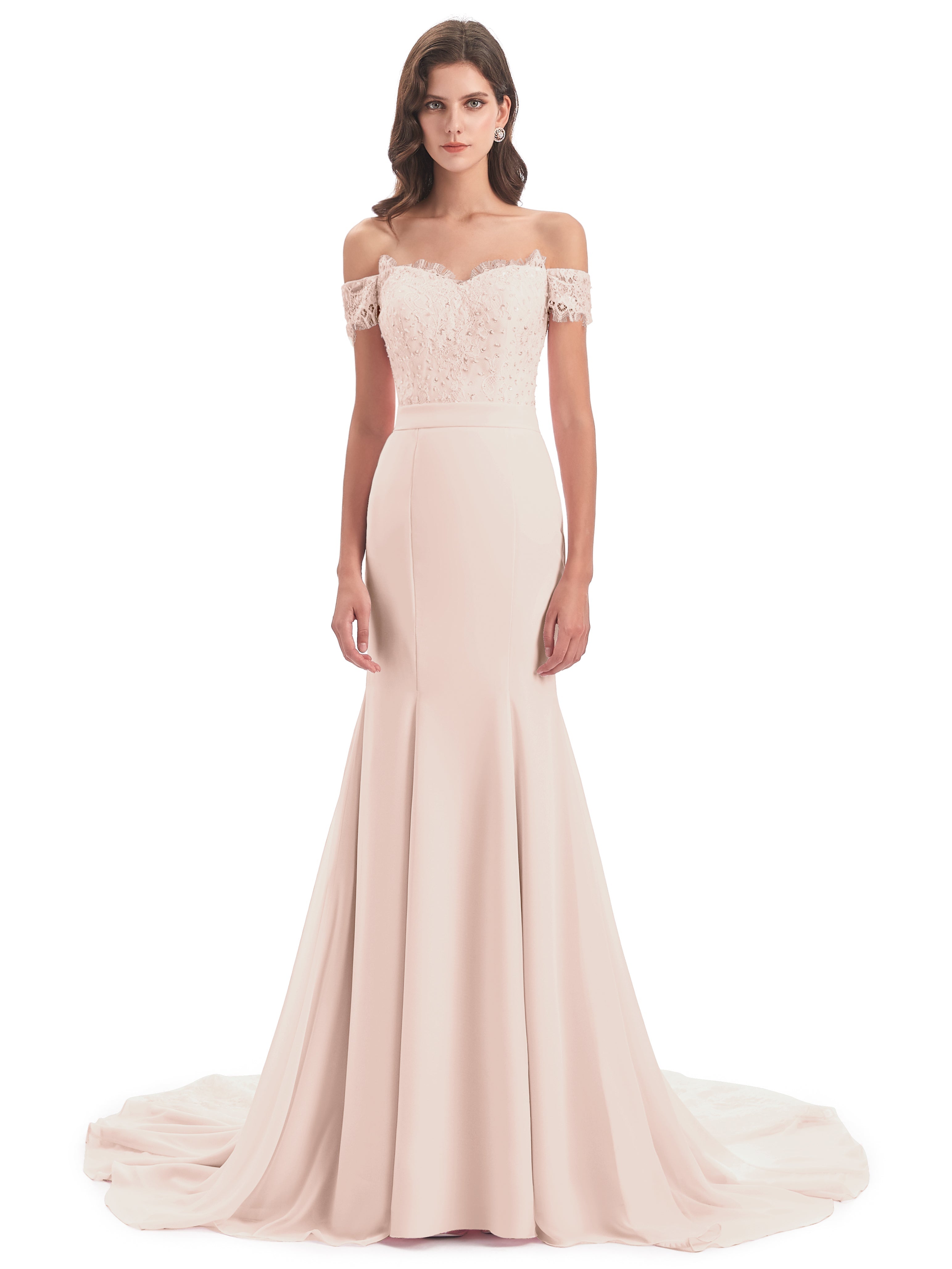 Robe De Demoiselle D'Honneur En Perles Carlee Sirène Traîne Tribunal Hors-La-Épaule Robes Demoiselle D'Honneur