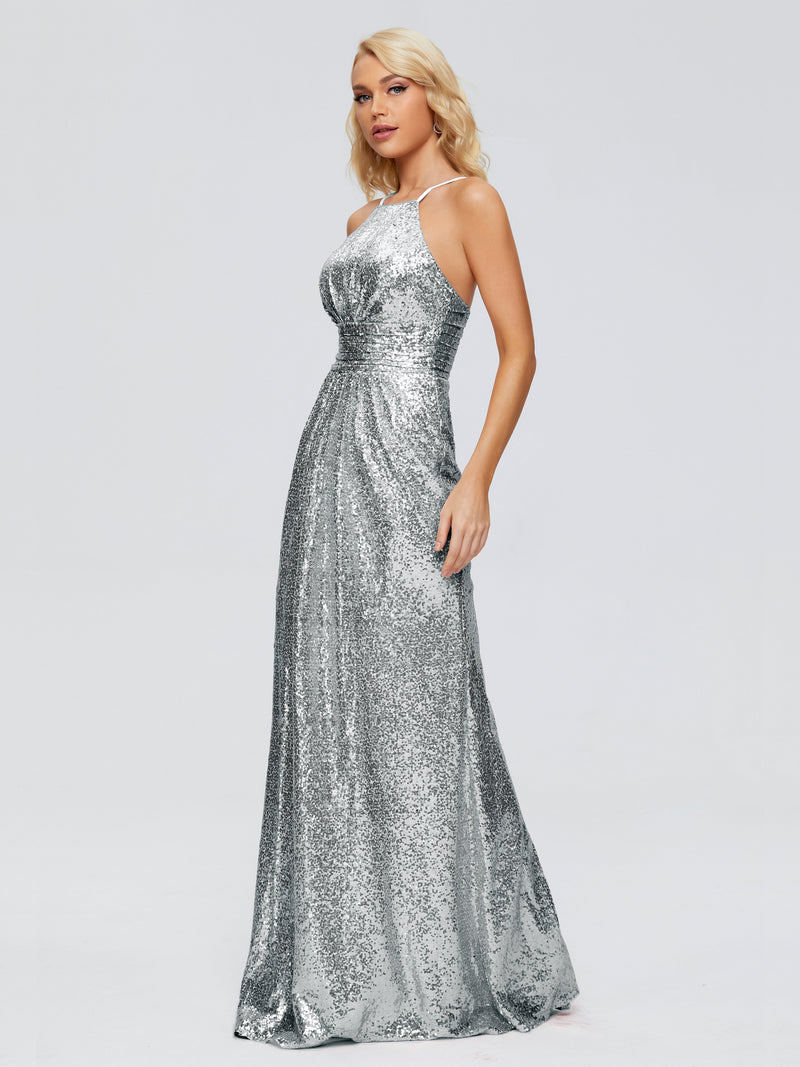 Robes de demoiselle d'honneur sirène à paillettes col en V longueur au sol