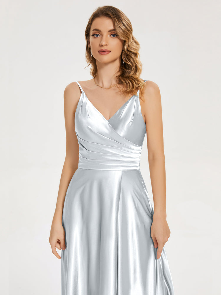 Robe Formelle Fabian Molina Argent Froncée - Taille 8, Longueur Pleine, Occasion Excellent état