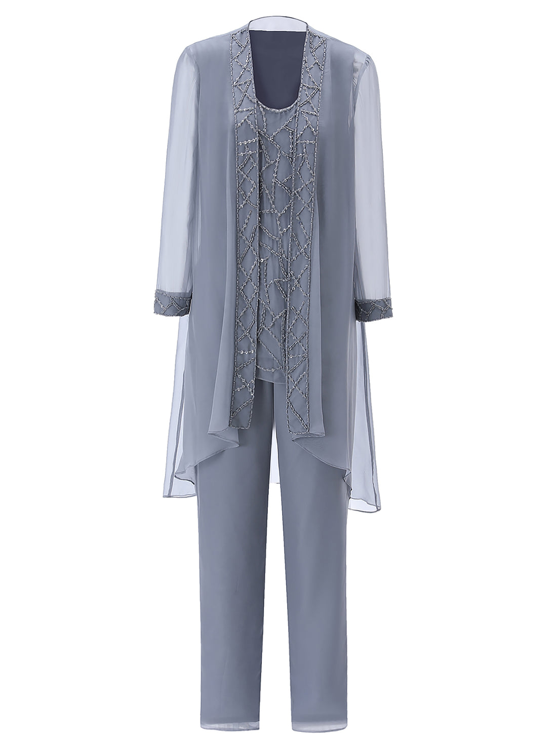 Ensemble Femme Chic Et Elegant Ensemble Femme 3 Pièces Grande Taille - Pantalon Cocktail Veste Mousseline