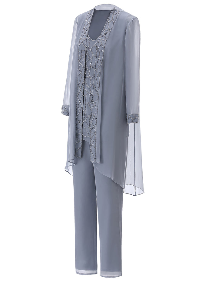 Robes mère de la mariée longues en mousseline de soie avec fente latérale élégante