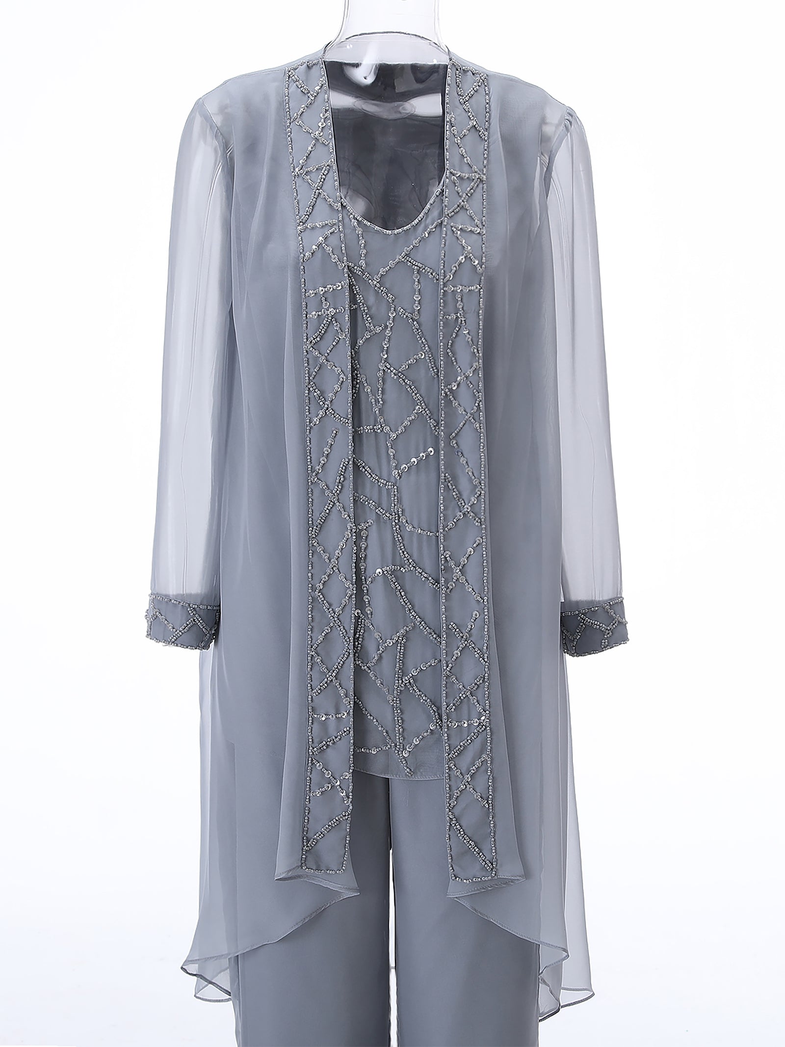 Robes de mère de la mariée en mousseline de soie manches mi-longues et bijoux
