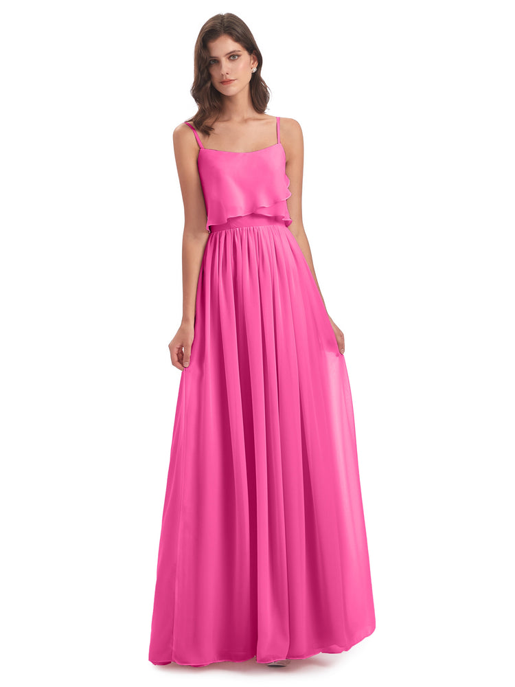 Robes de demoiselle d'honneur longues bretelles spaghetti simples longueur au sol