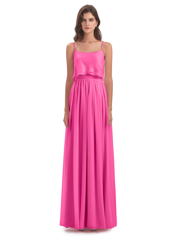 Robes de Bal longues en mousseline  bretelles spaghetti col en V longueur au sol