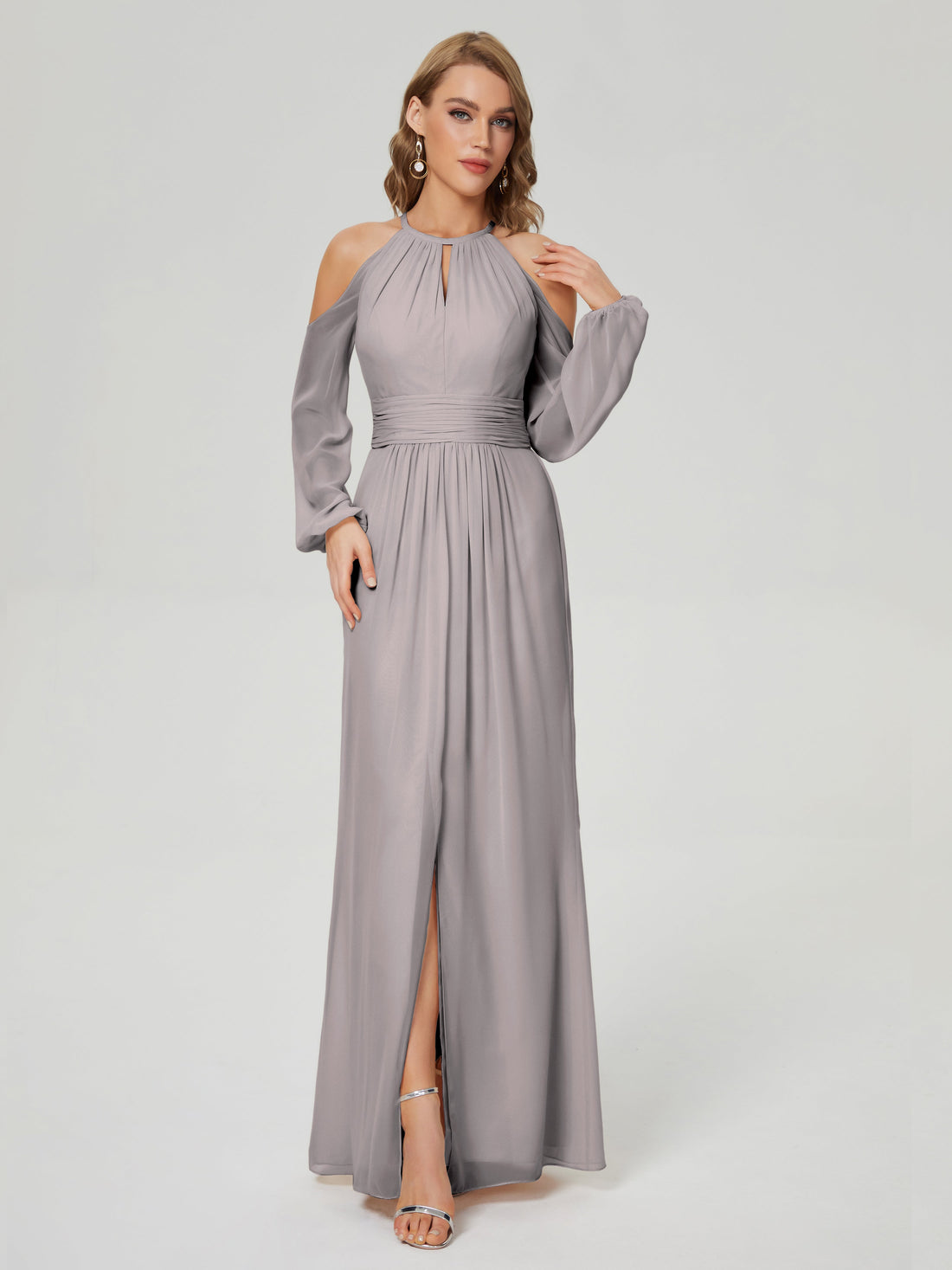 A-ligne mousseline longueur au sol longues robes demoiselle d'honneur Sans manches
