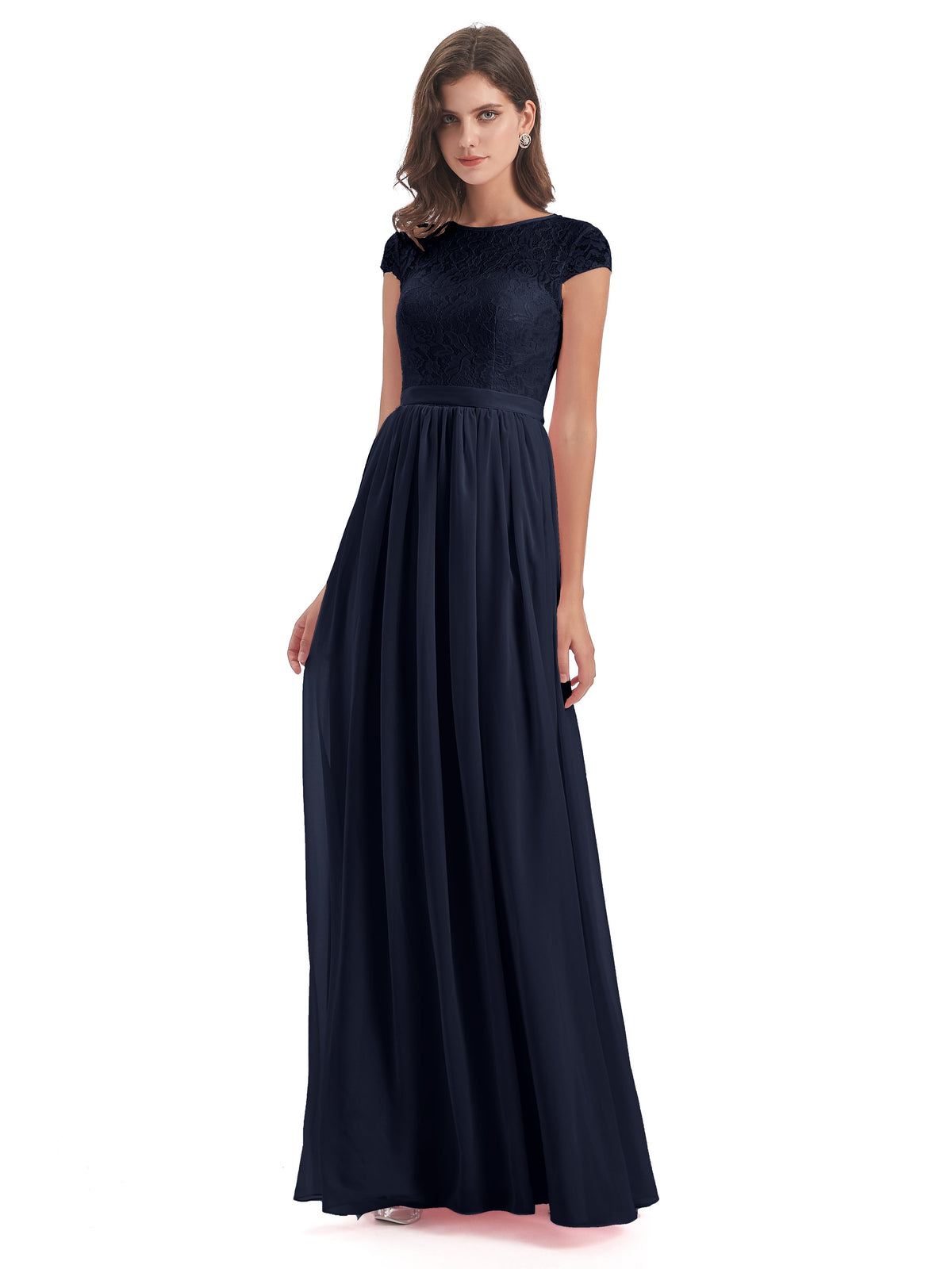Robe De Soirée Adrianna Papell Taille 8 - Corsage Illusion Et Mousseline - Couleur Encre Bleue - Neuve